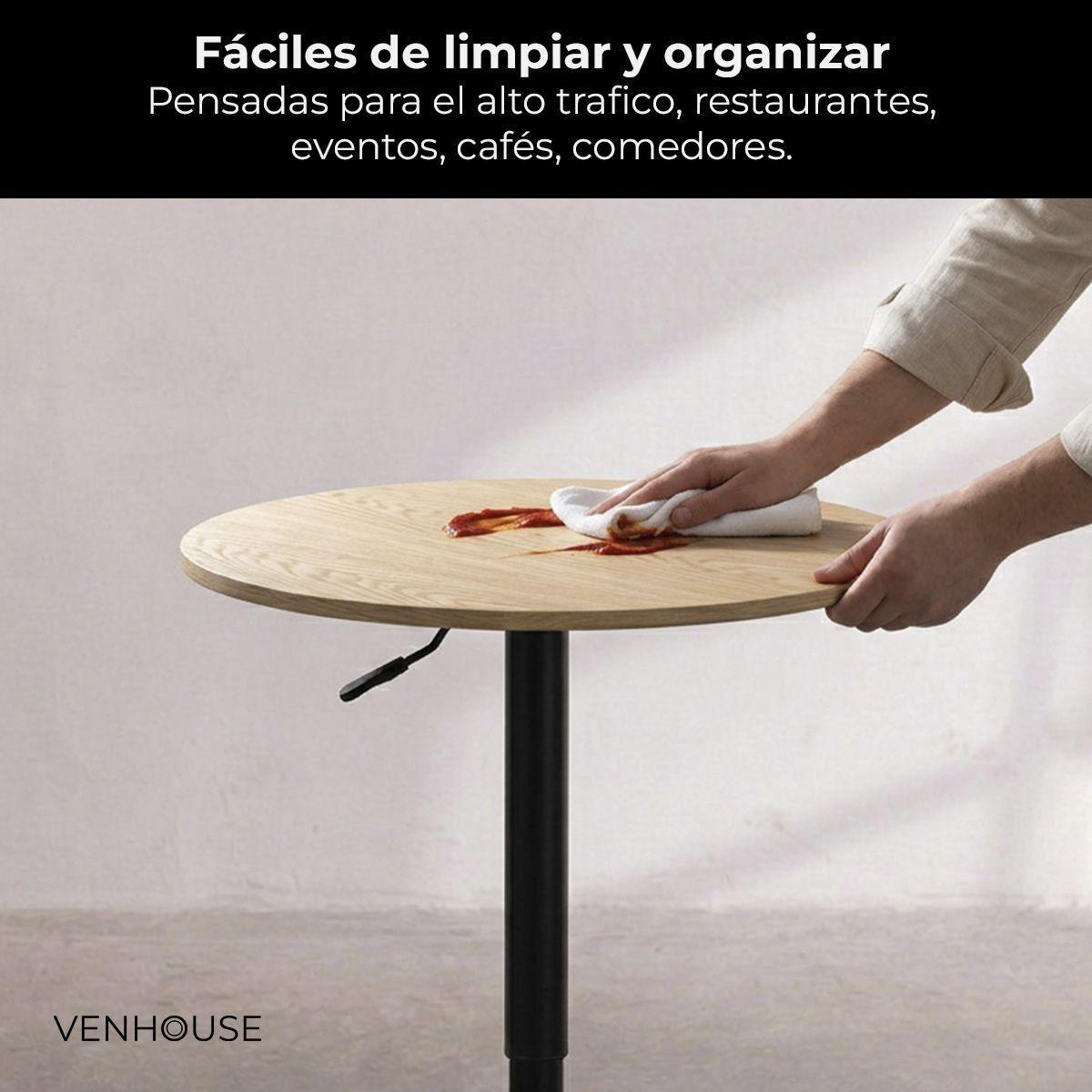Mesa Bar Lorven Altura Ajustable Diámetro 60cm Comedor Madera Clara-4