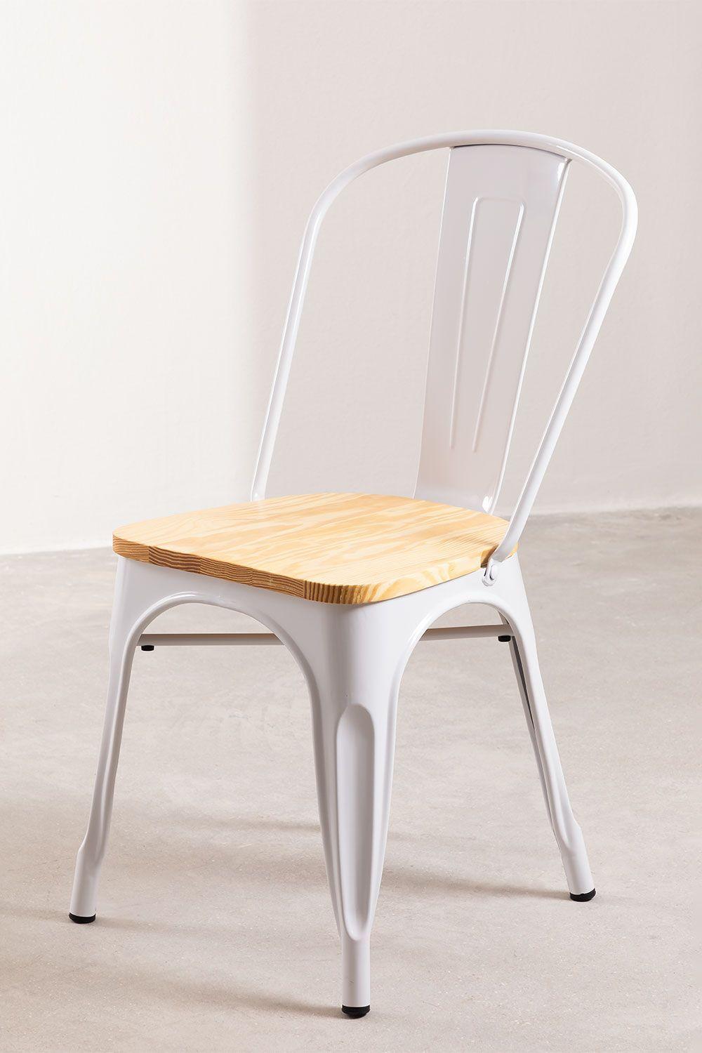 Silla Tolix  De Metal Con Asiento De Madera Para Comedor Blancas-4