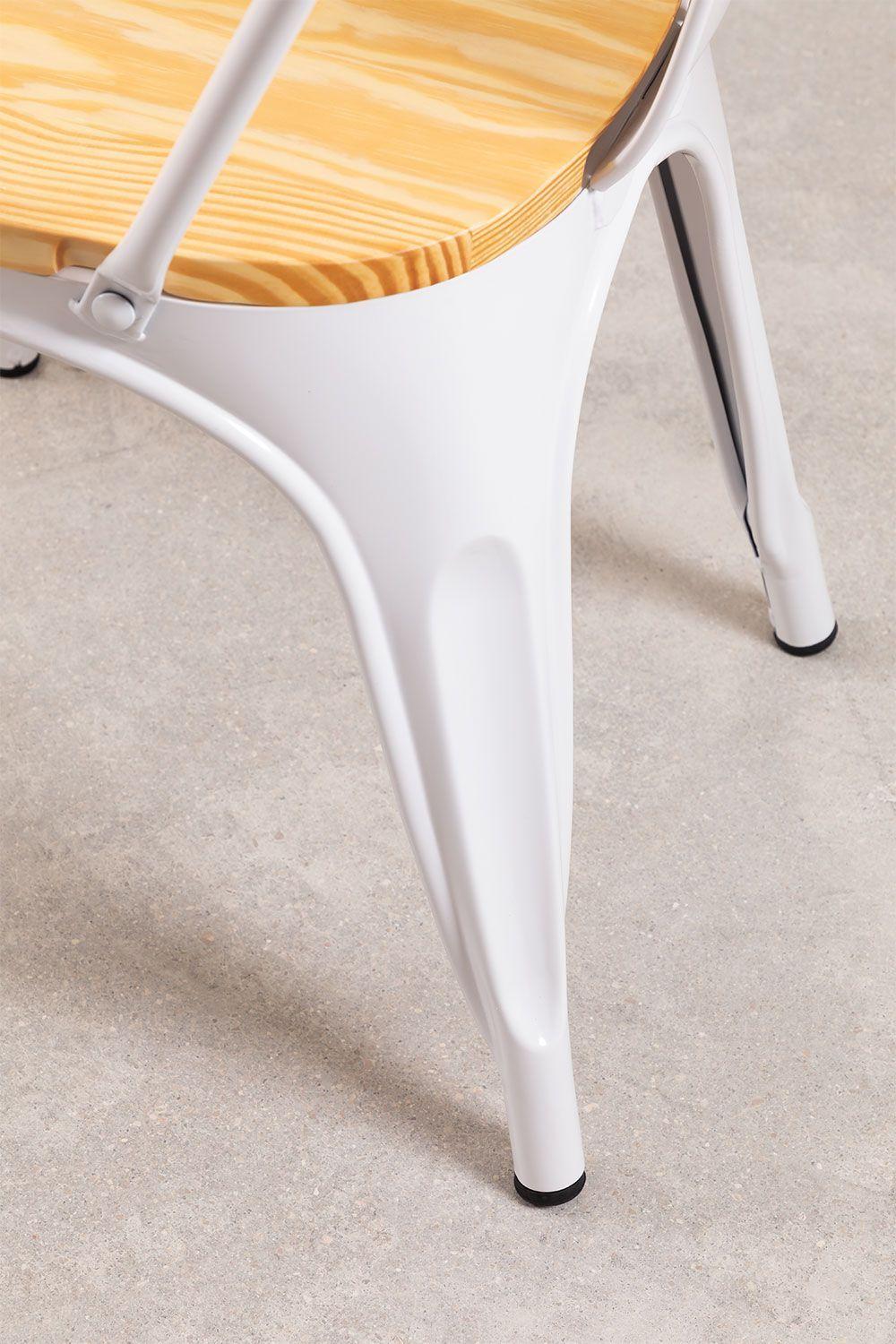 Pack De 2 Sillas Tolix Blancas Con Asiento De Madera-3