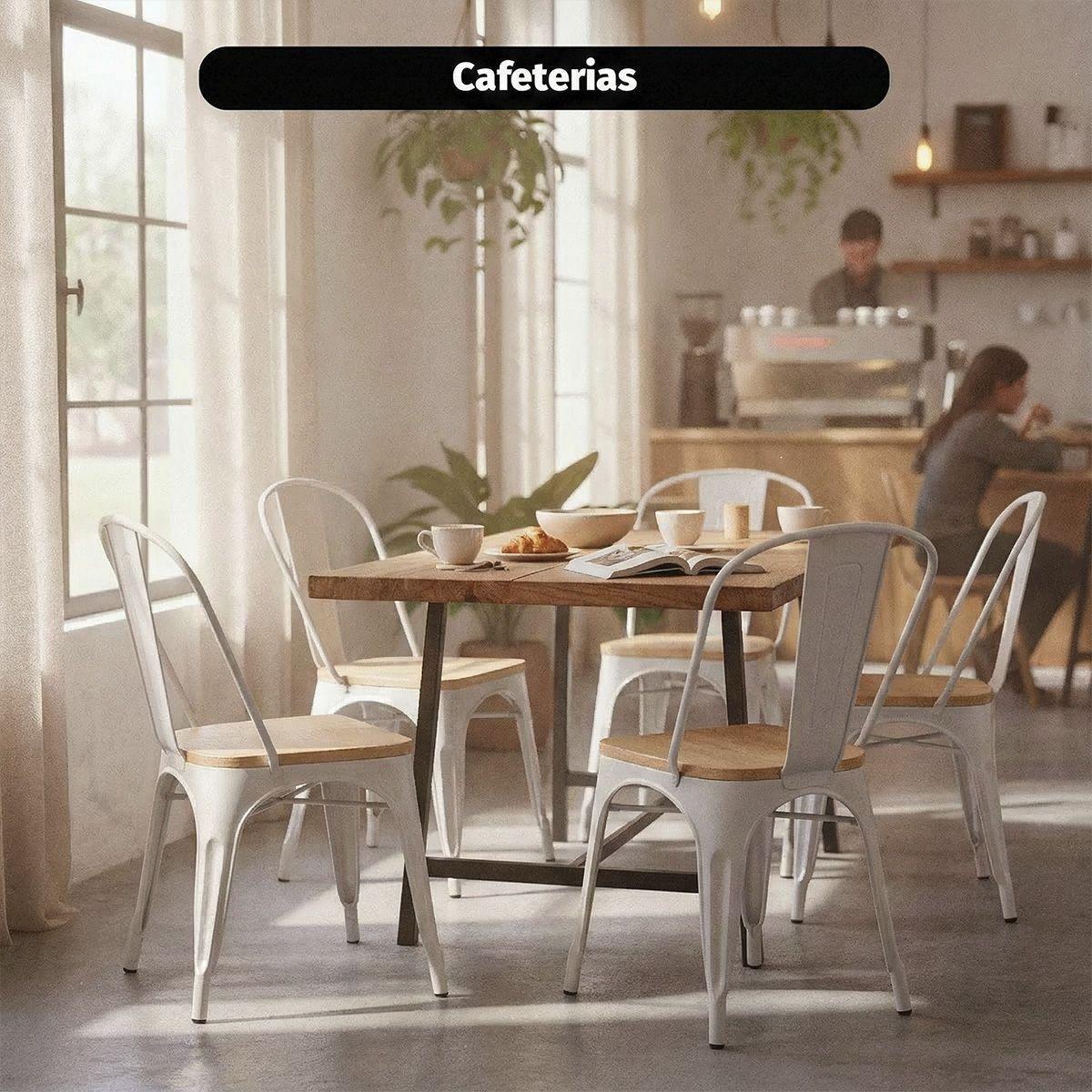 Pack De 2 Sillas Tolix Blancas Con Asiento De Madera-5