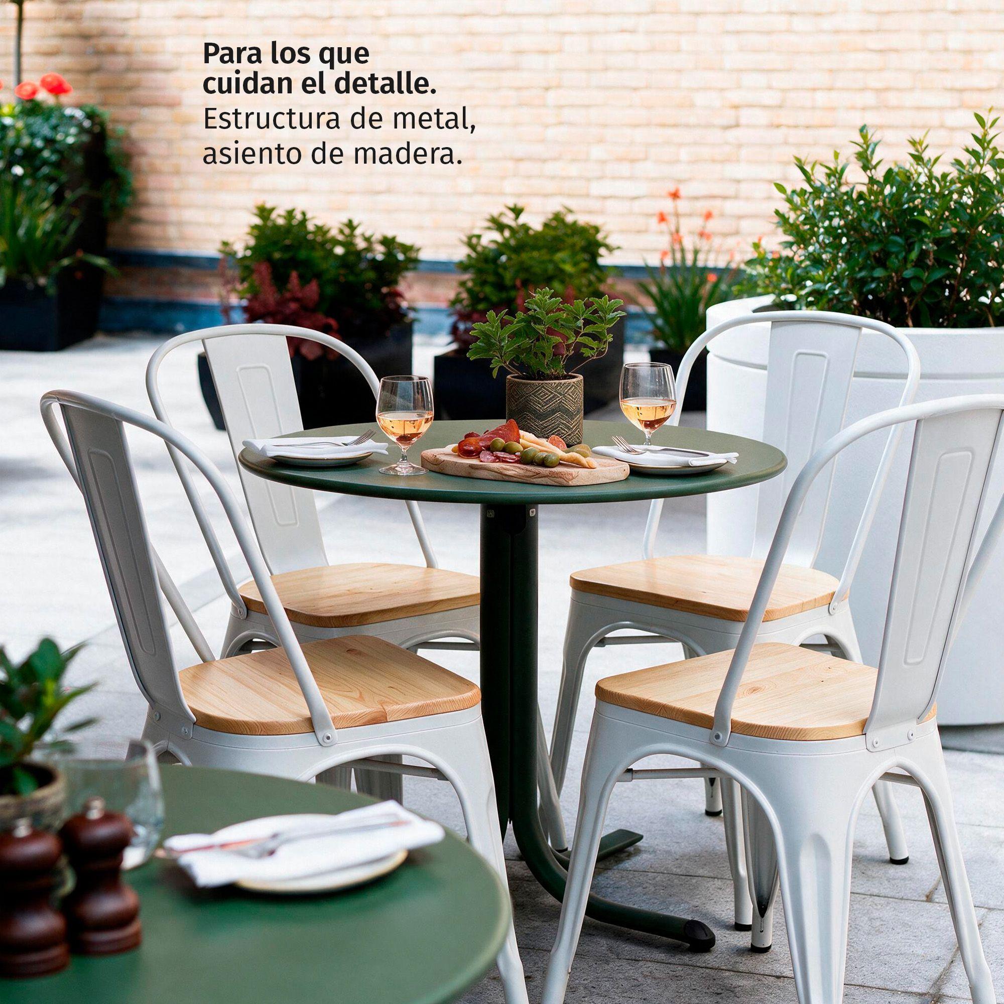 Pack 2 Sillas Comedor Terraza Exterior Tolix Metal Madera Natural Apilables Industrial Blancas-1