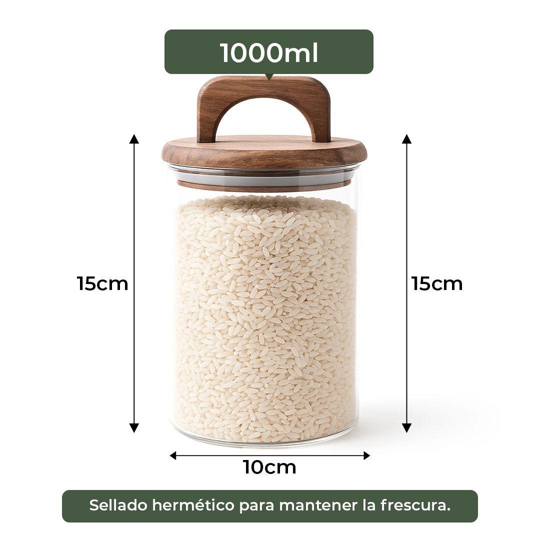 Pack 3 Contenedores Herméticos Vidrio Tapa Asa Acacia 1000ml-3