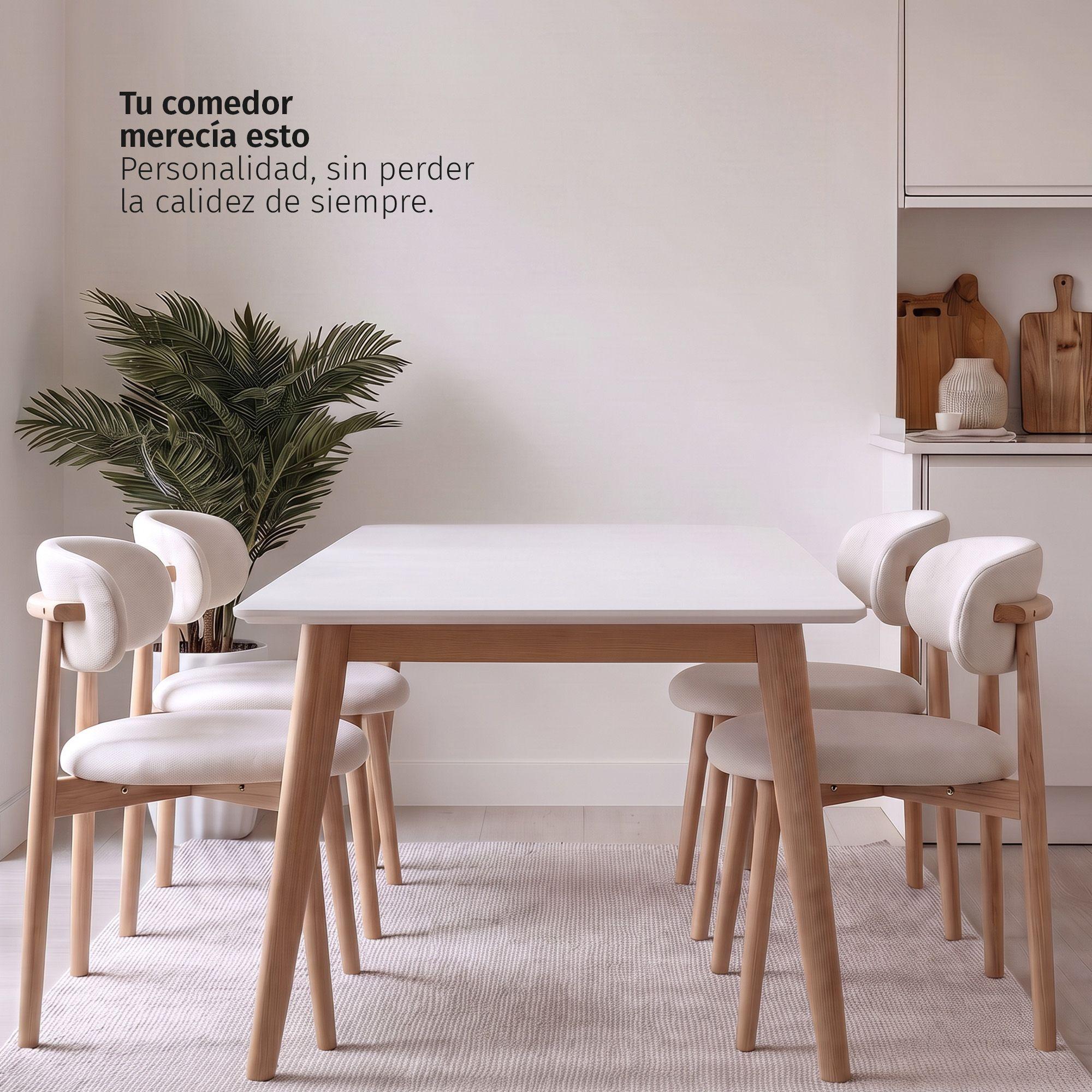 Pack 4 Sillas Para Comedor Madera Tapizada Moderna Respaldo Siena Beige -1
