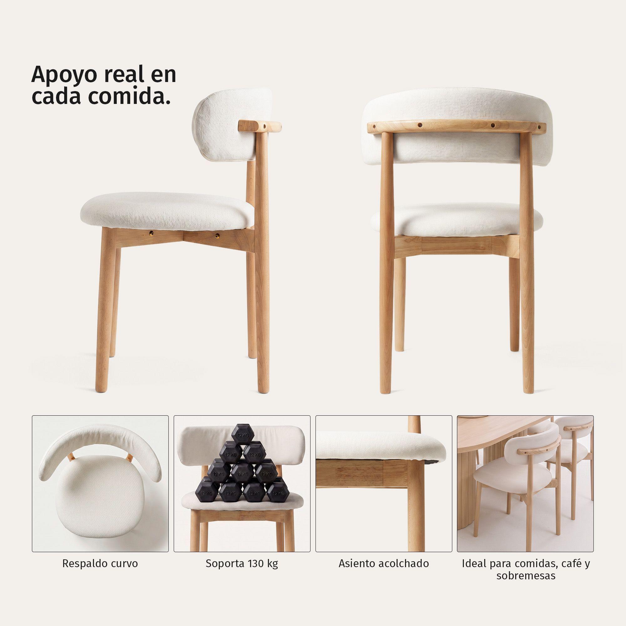 Pack 4 Sillas Para Comedor Madera Tapizada Moderna Respaldo Siena Beige -2