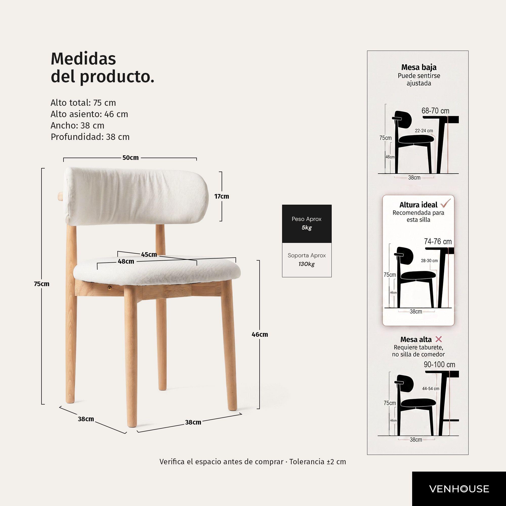 Pack 4 Sillas Para Comedor Madera Tapizada Moderna Respaldo Siena Beige -3