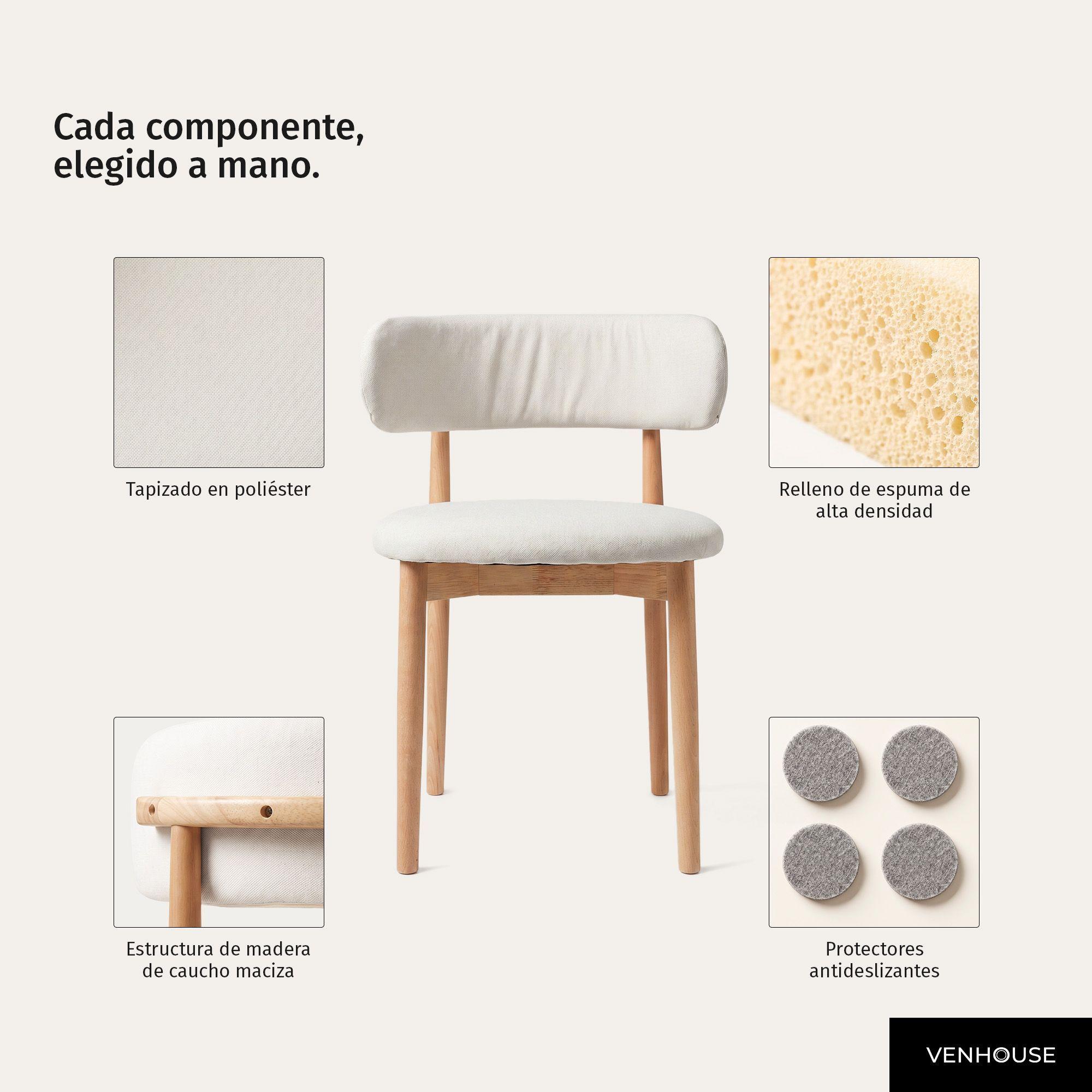 Pack 4 Sillas Para Comedor Madera Tapizada Moderna Respaldo Siena Beige -4