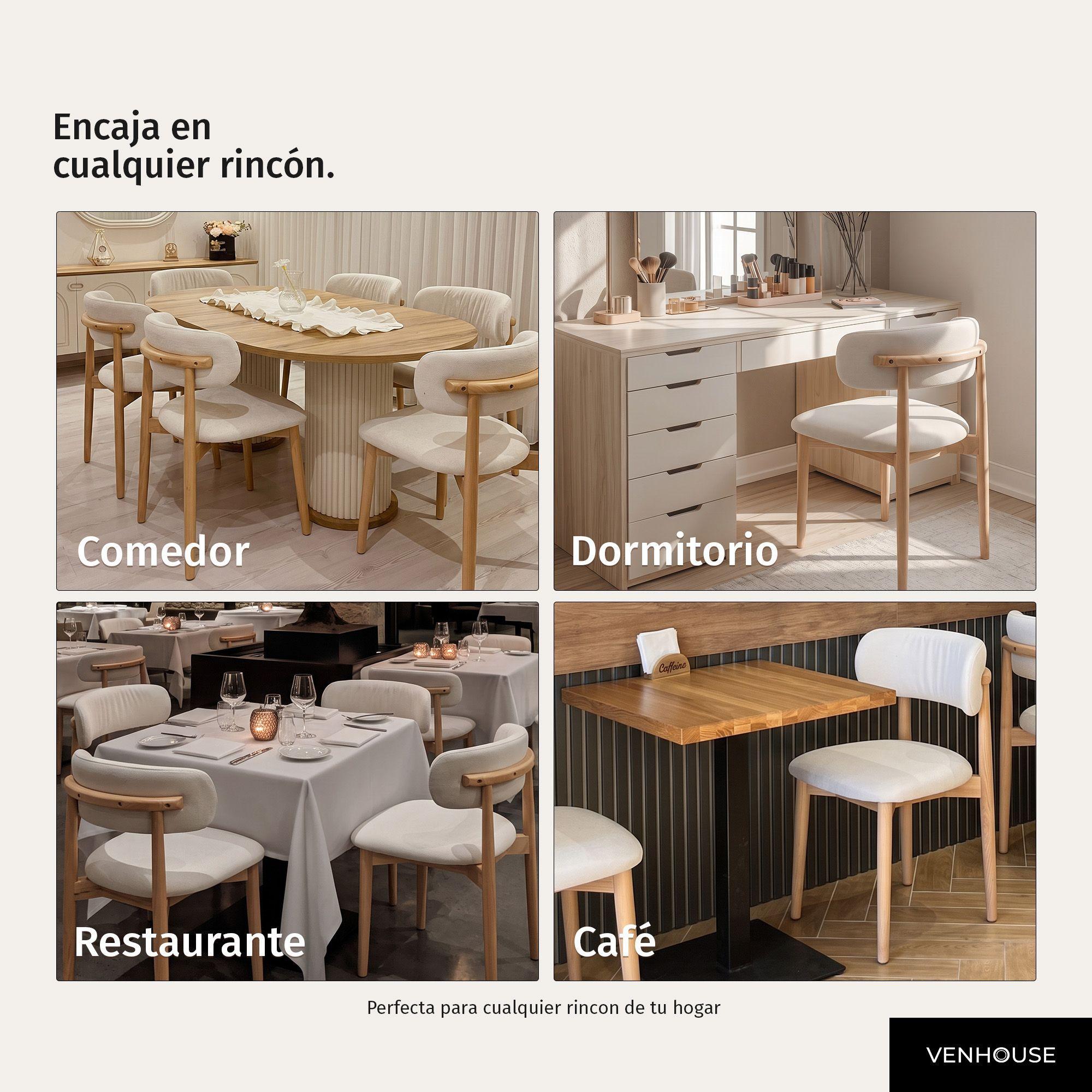 Pack 4 Sillas Para Comedor Madera Tapizada Moderna Respaldo Siena Beige -5