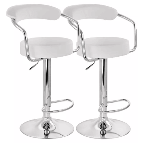 Pack 2 Taburetes Pisos Bar Altura Regulable Con Respaldo Blancos-0