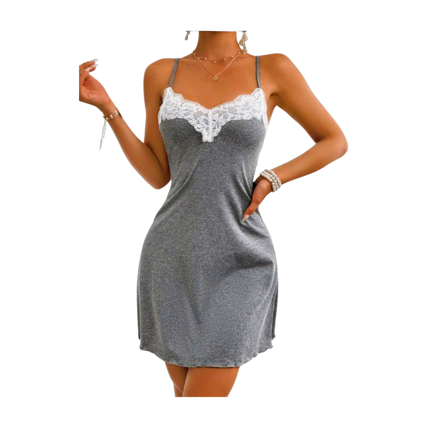 Camisola Gris Con Encaje-0