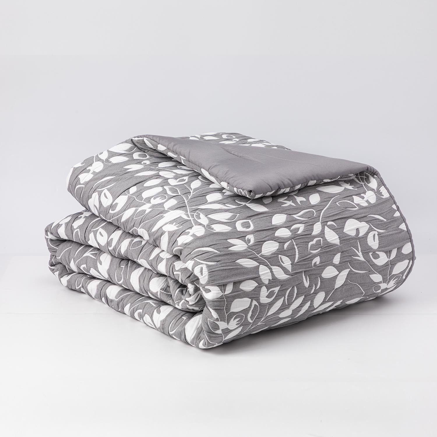 Cobertor Jacquard 1.5P Hojas Gris-2