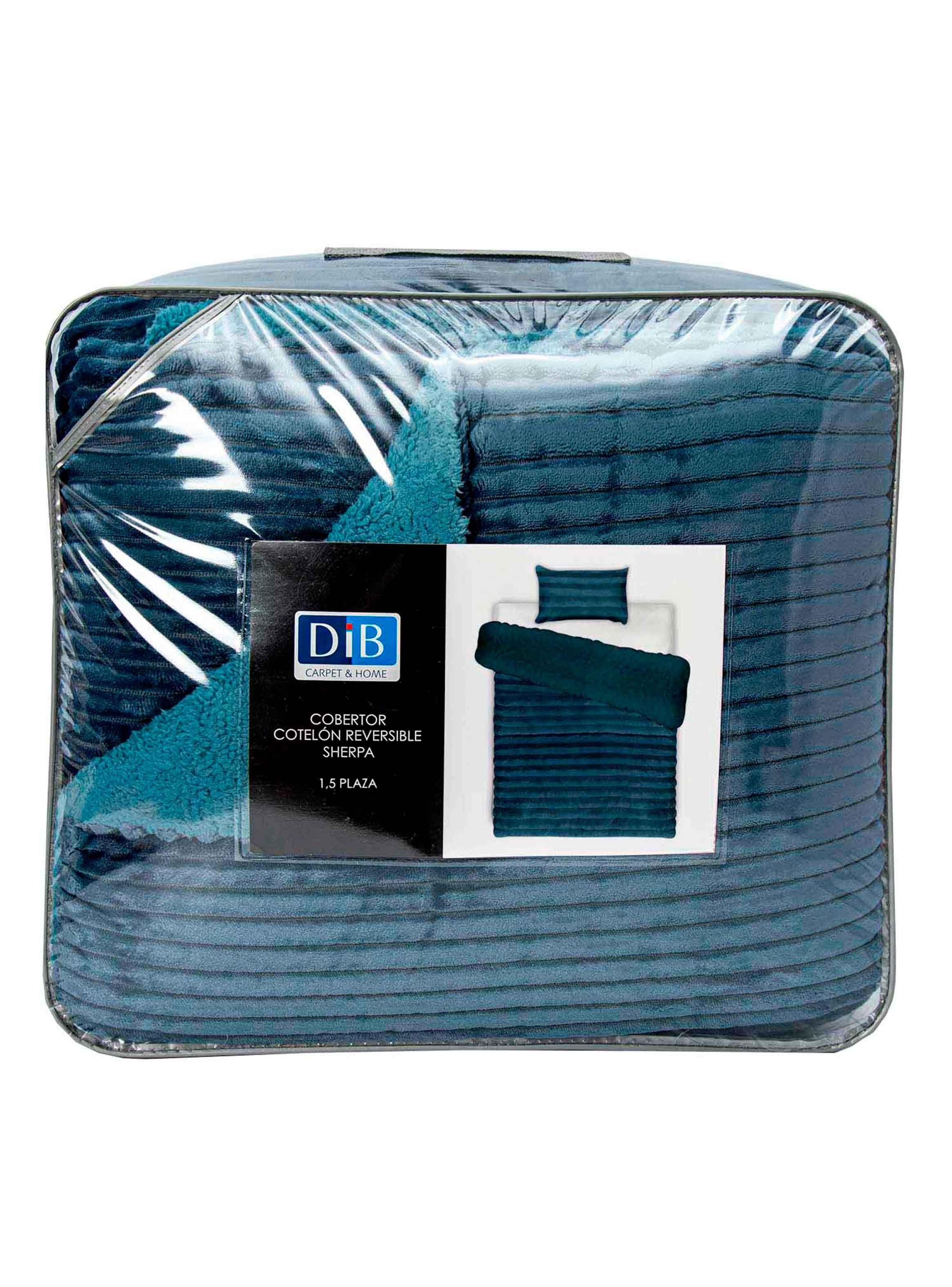 Cobertor  Reversible Sherpa 1.5 Plaza Cotelón Azul-4
