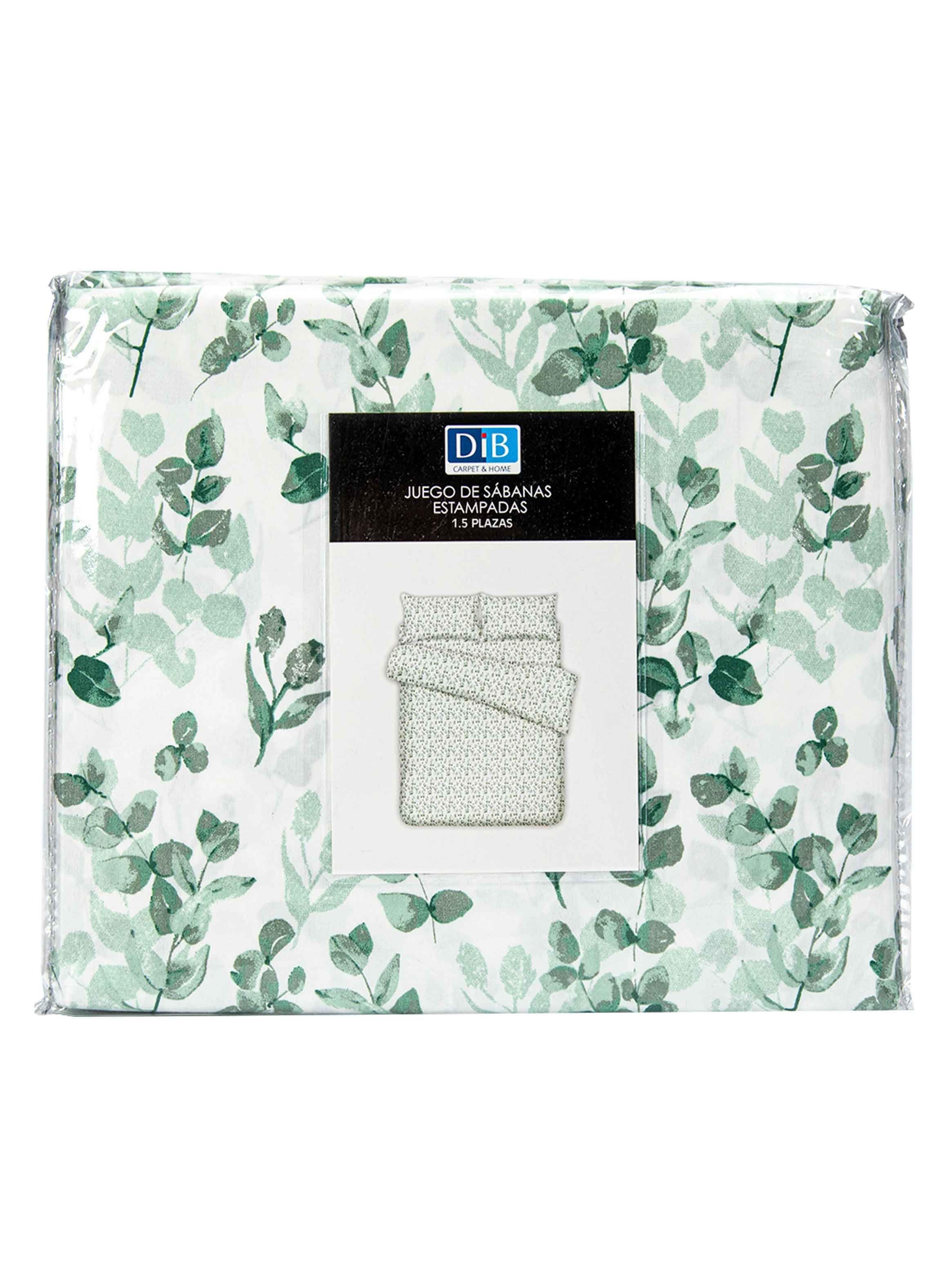 Pack 2 Sabanas Estampadas 1.5P Hojas Verde-3