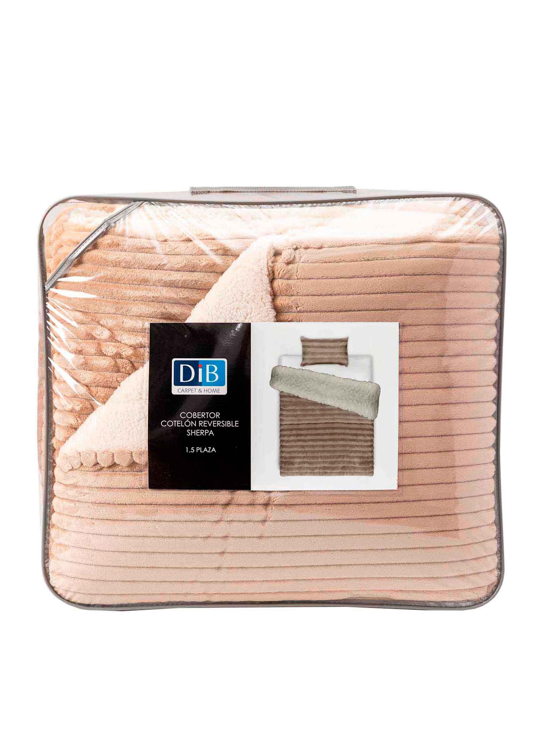 Cobertor Reversible Sherpa 1.5 Plaza Cotelón Beige-4