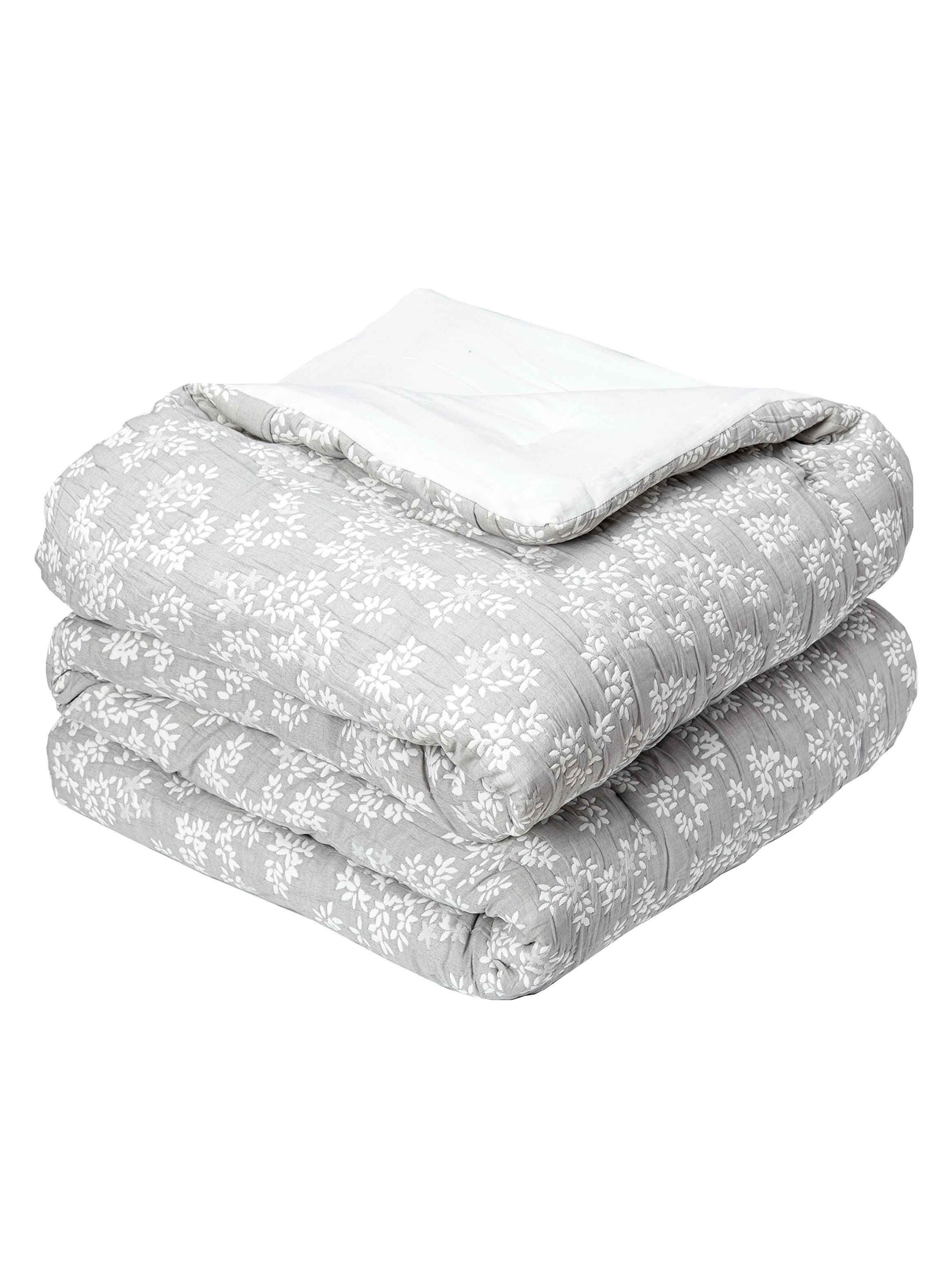 Cobertor Floral King Flores Gris-2