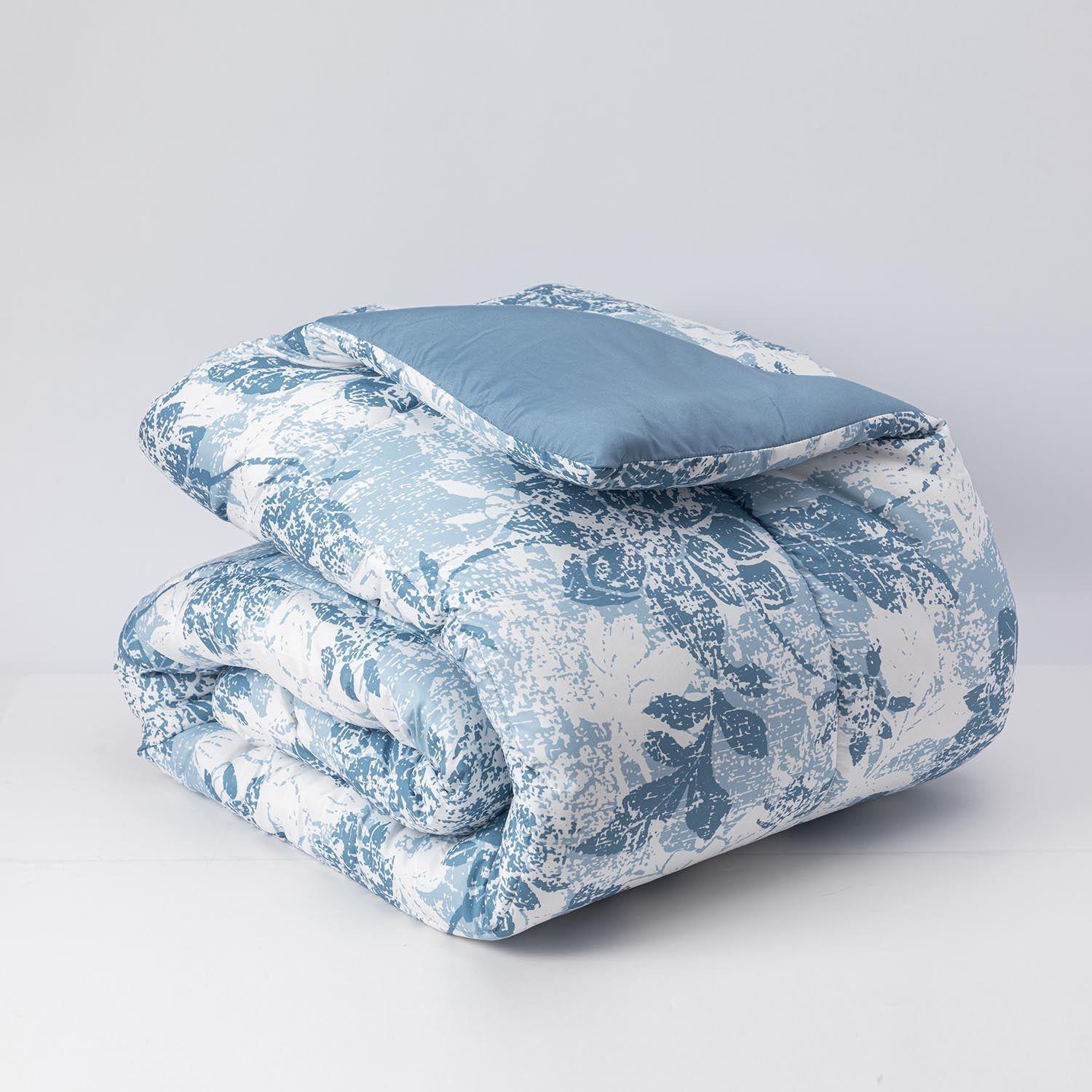 Plumon Reversible 1.5 Plaza  Flores Azul-2