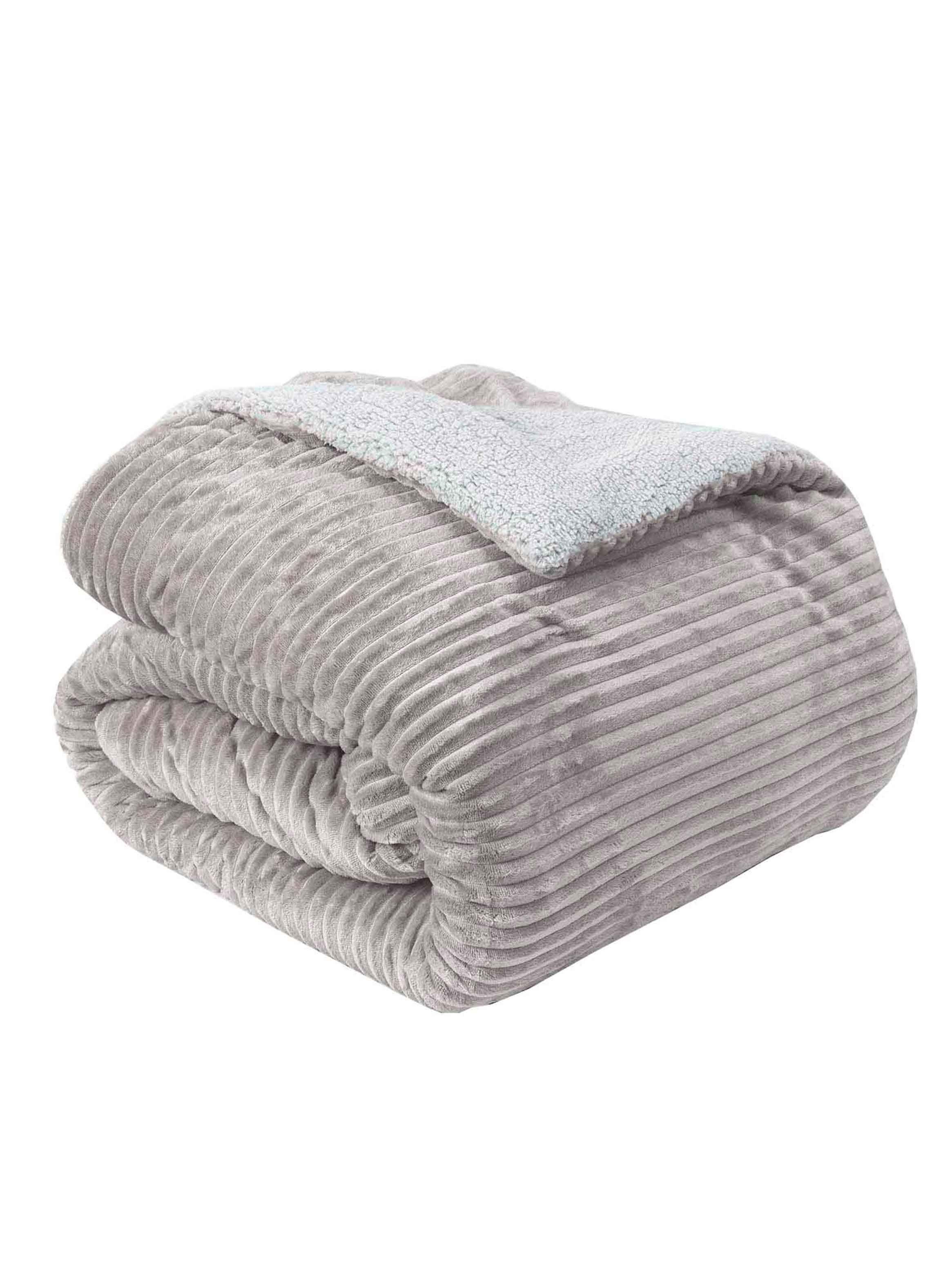 Cobertor  Reversible Sherpa 2 Plazas Cotelón Gris-3