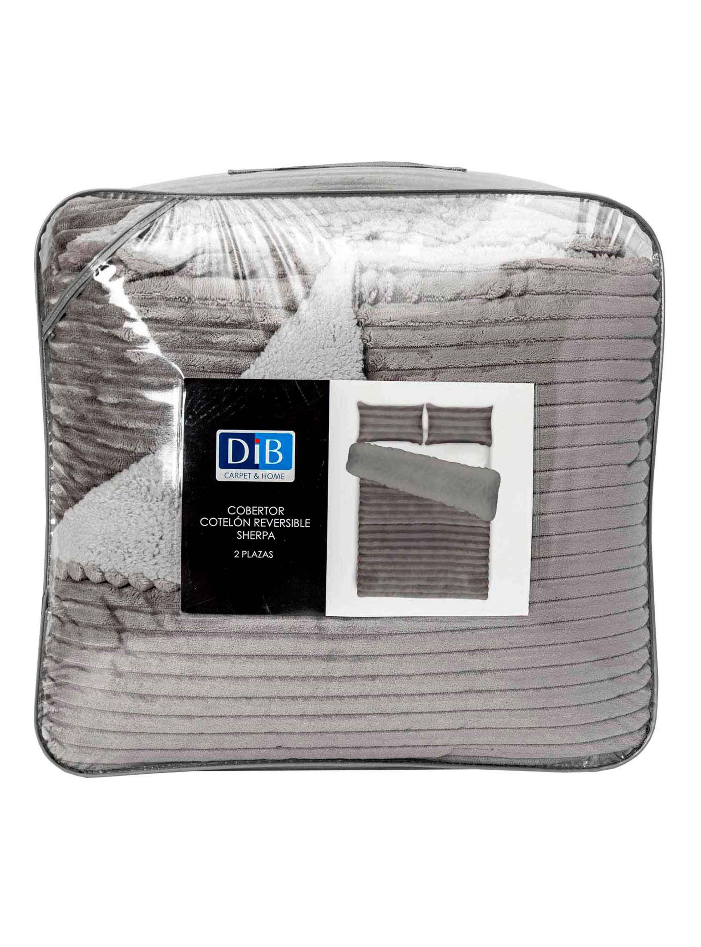Cobertor  Reversible Sherpa 2 Plazas Cotelón Gris-4