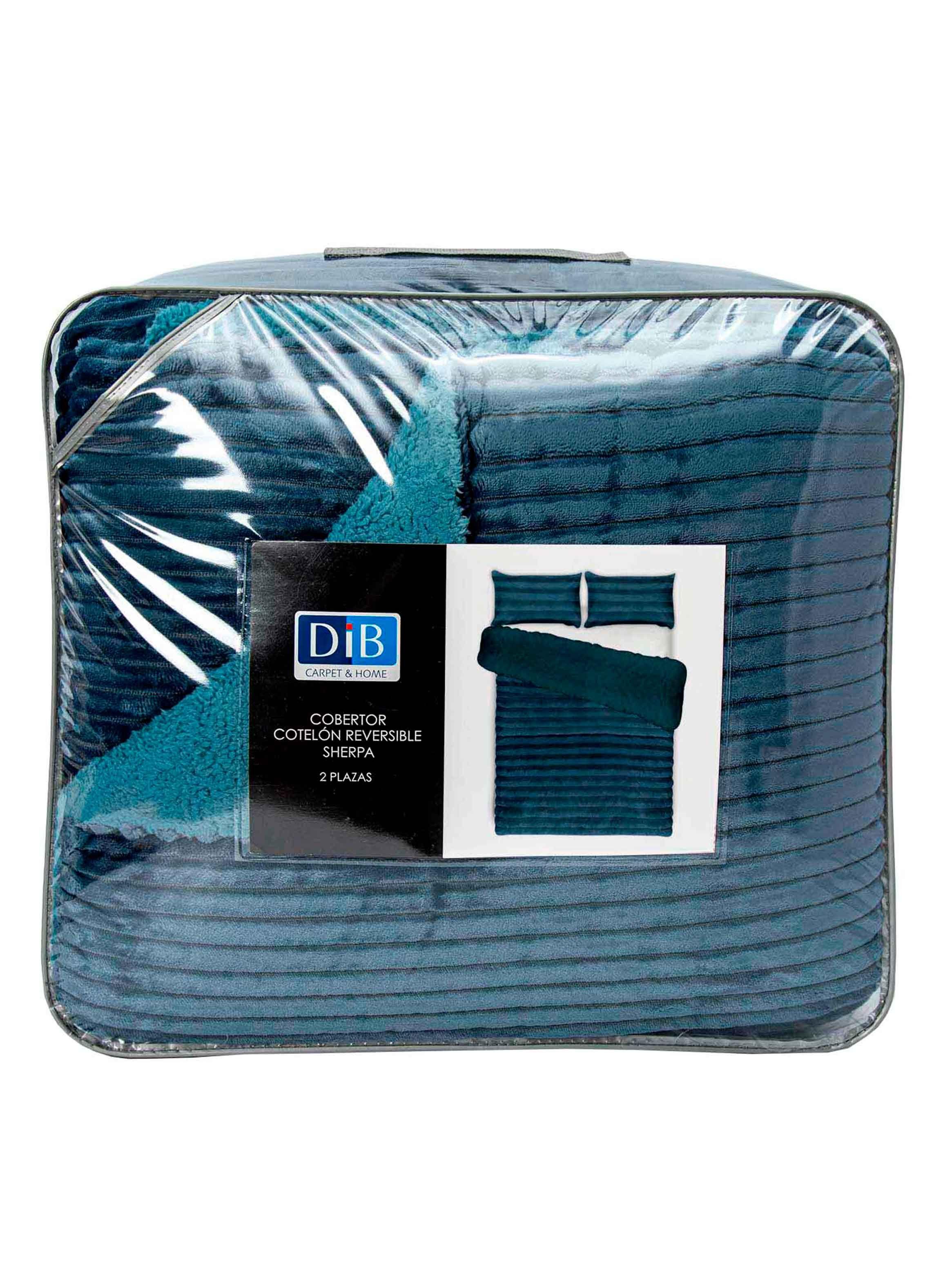 Cobertor  Reversible Sherpa 2 Plazas Cotelón Azul-4