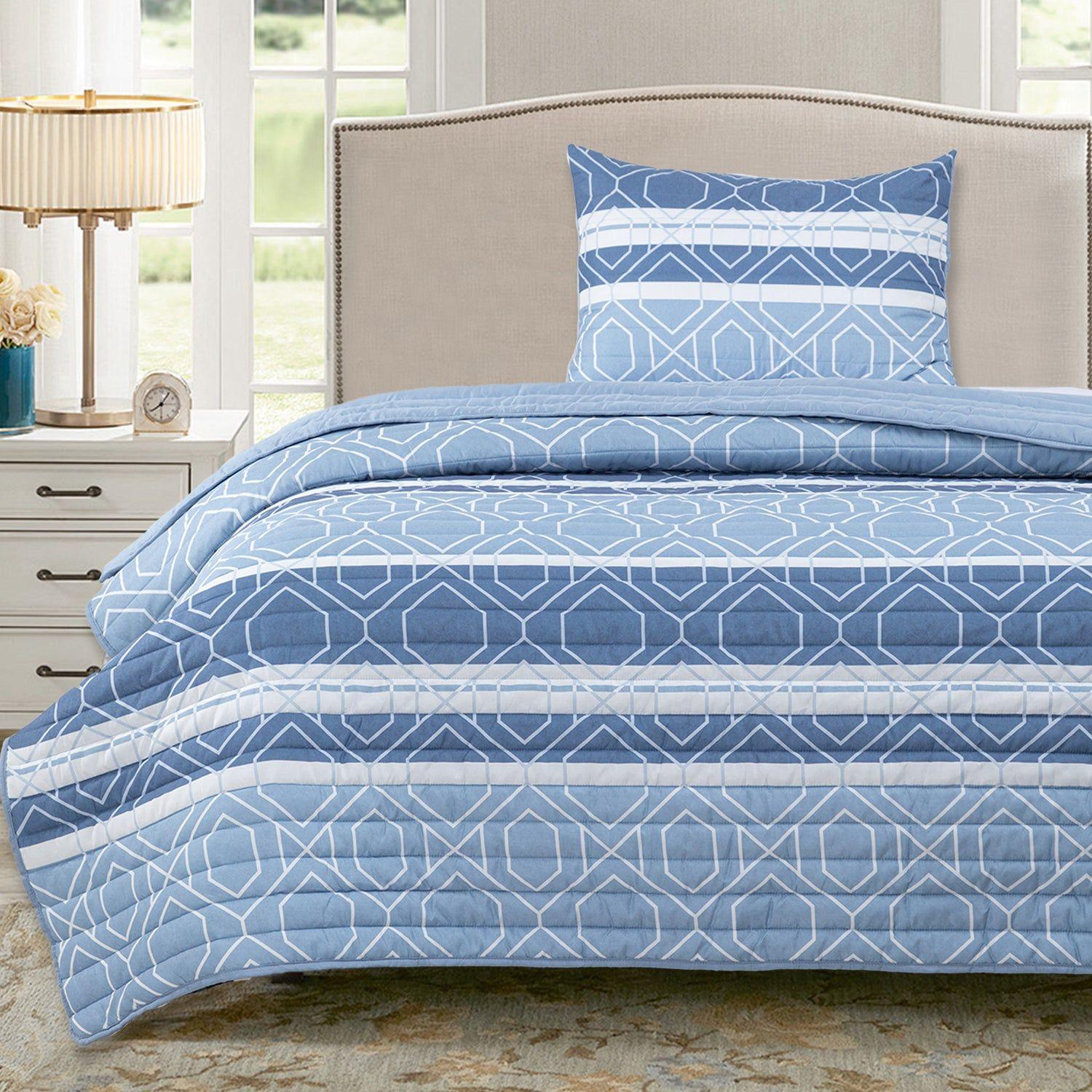 Quilt Reversible Estam 1.5P Rayas Azul-0