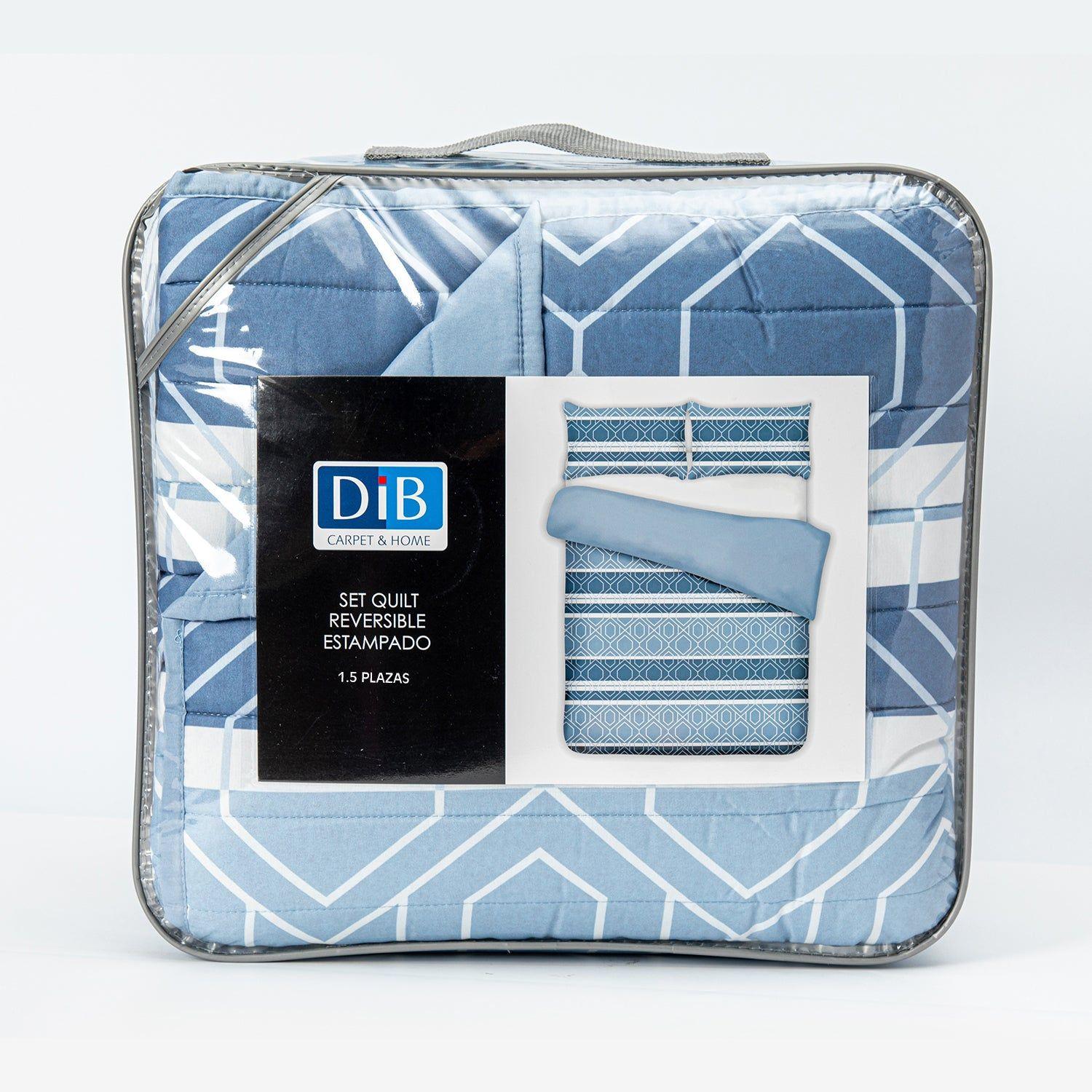 Quilt Reversible Estam 1.5P Rayas Azul-1