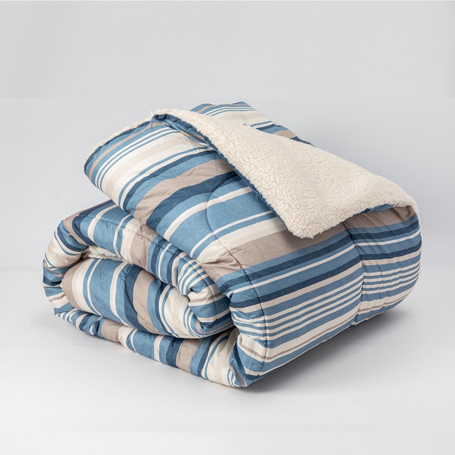 Plumon  Reversible Sherpa 2 Plazas Lineas Azul-2