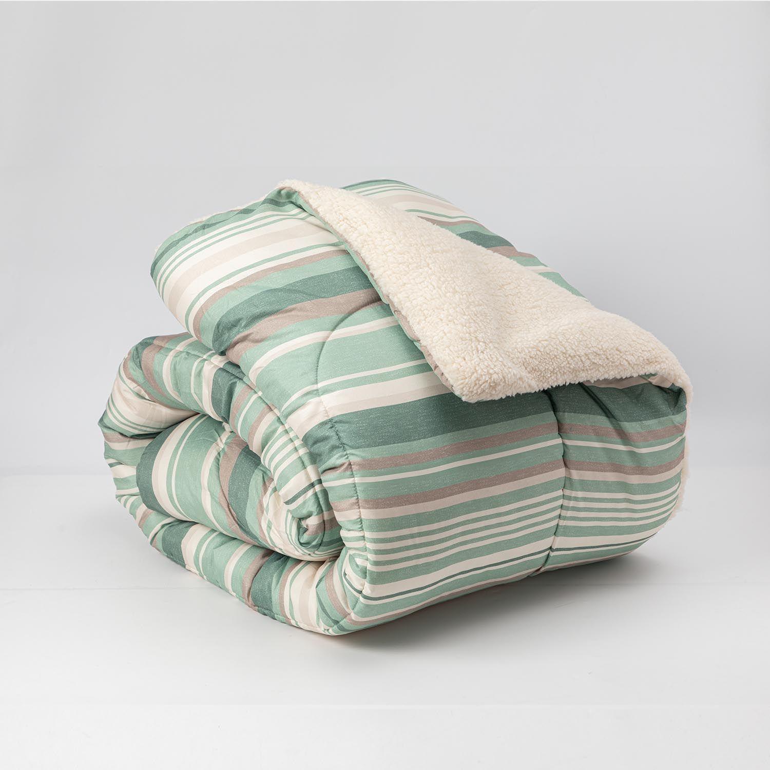 Plumon  Reversible Sherpa 2 Plazas Lineas Verde-2