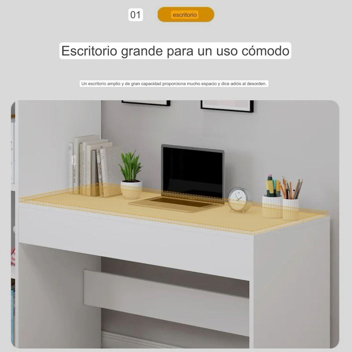 Escritorio Blanco Moderno Con Librero-6
