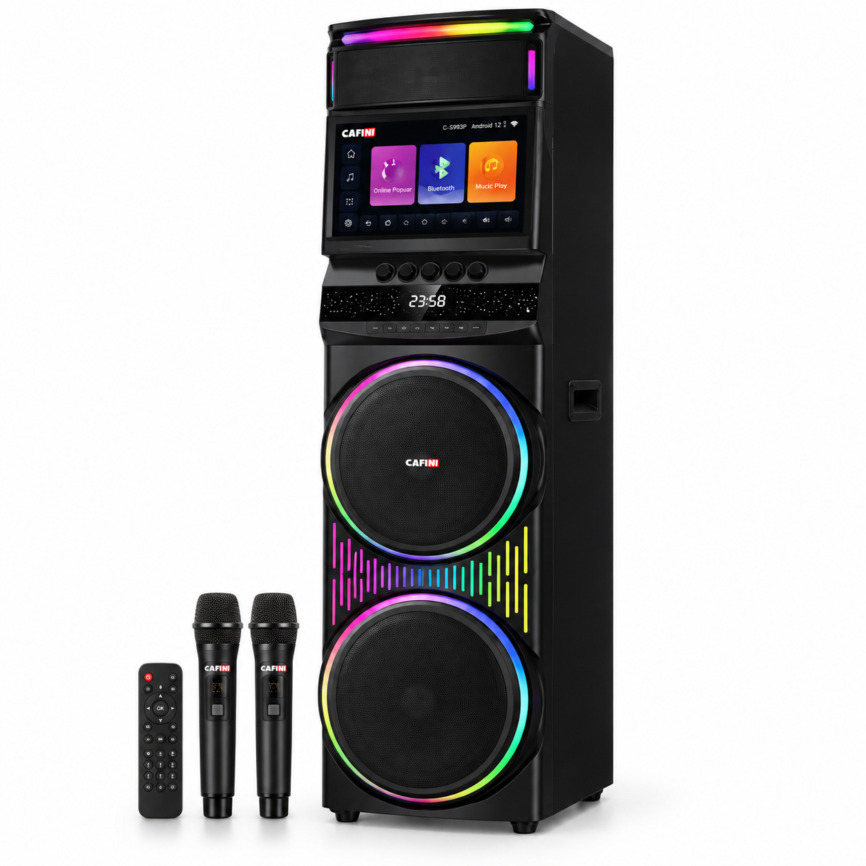 Torre de Sonido Karaoke Cafini C S993P 160W Pantalla T ctil 15 4 Pulgadas Incluye 2 Microfonos-0