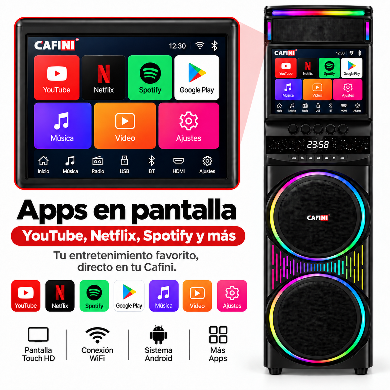 Torre de Sonido Karaoke Cafini C S993P 160W Pantalla T ctil 15 4 Pulgadas Incluye 2 Microfonos-2