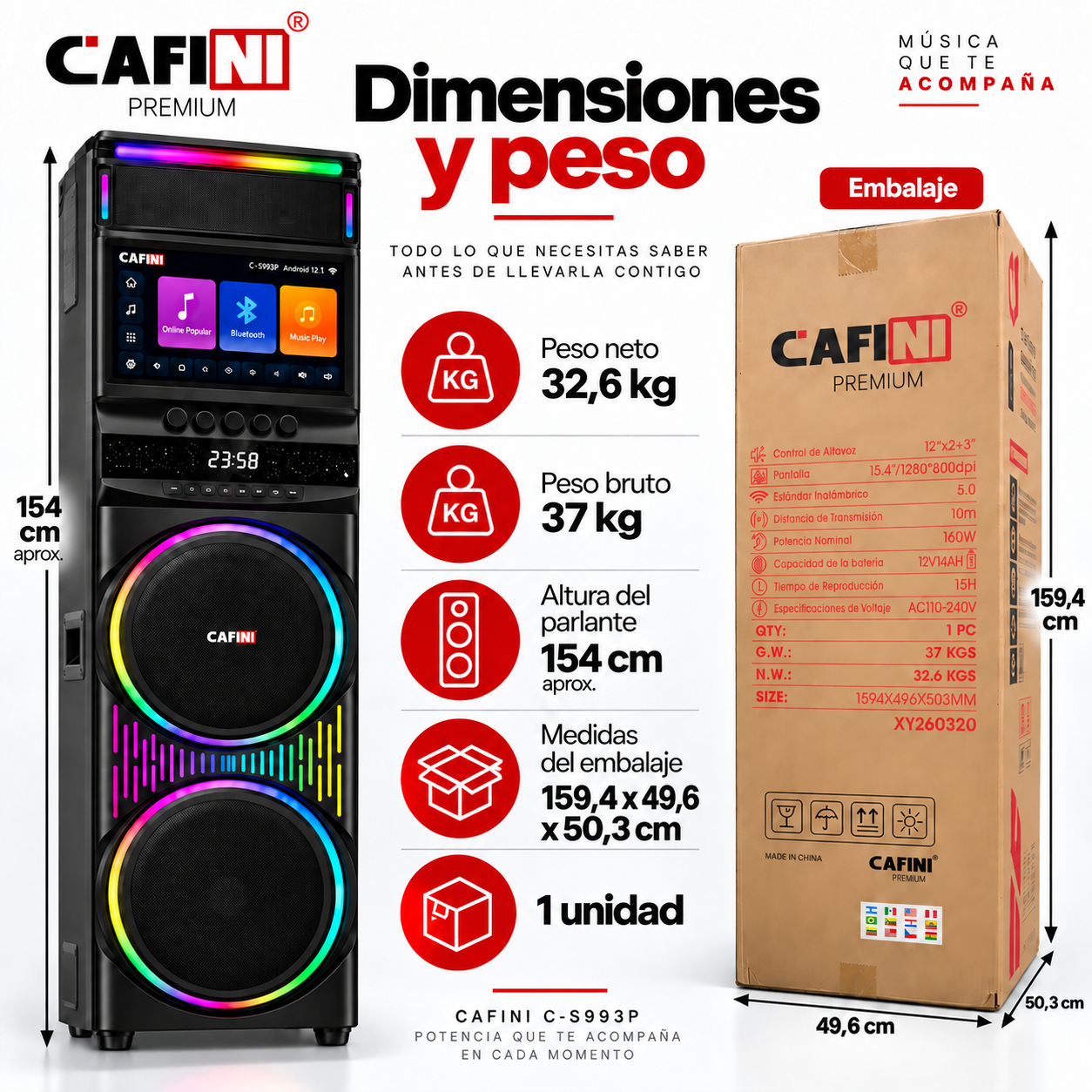 Torre de Sonido Karaoke Cafini C S993P 160W Pantalla T ctil 15 4 Pulgadas Incluye 2 Microfonos-3