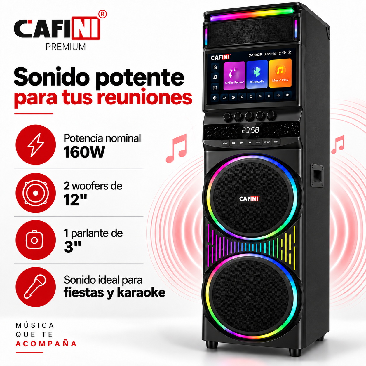 Torre de Sonido Karaoke Cafini C S993P 160W Pantalla T ctil 15 4 Pulgadas Incluye 2 Microfonos-6