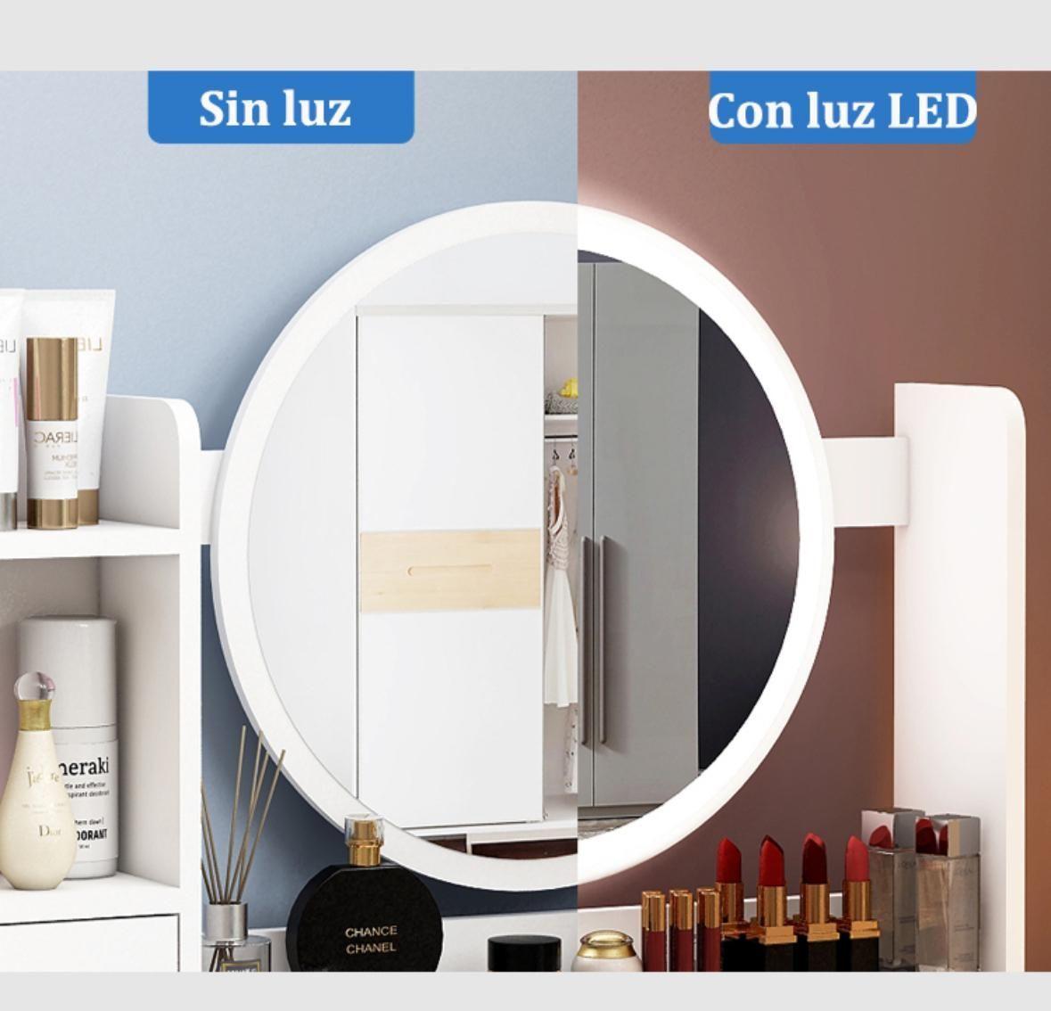 Tocador Con Espejo Led Cajones Moderno y Elegante 128x80x40-3