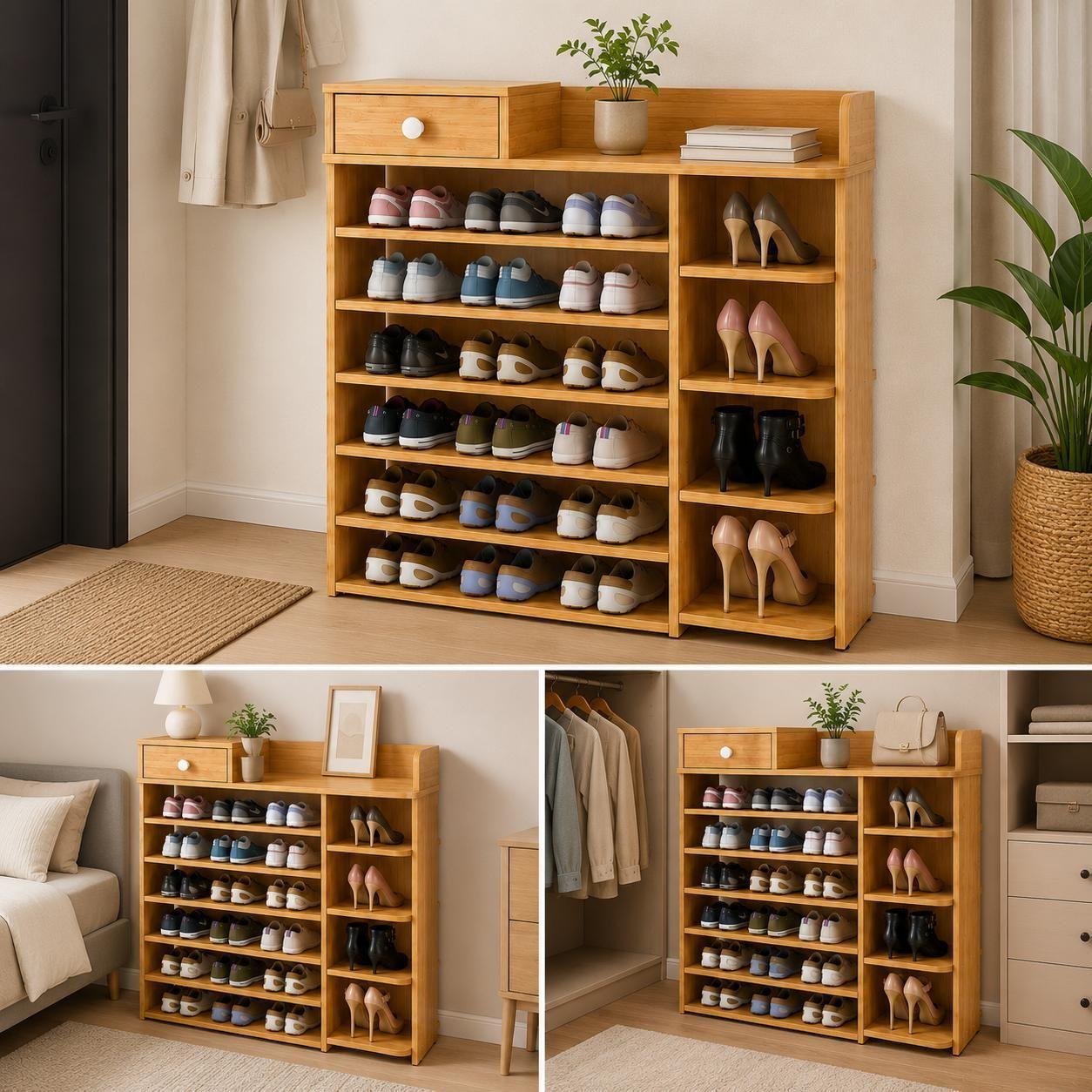 Zapatero Organizador de Madera 8 Niveles con Caj n y Repisas Laterales Gran Capacidad 100x24x106-5
