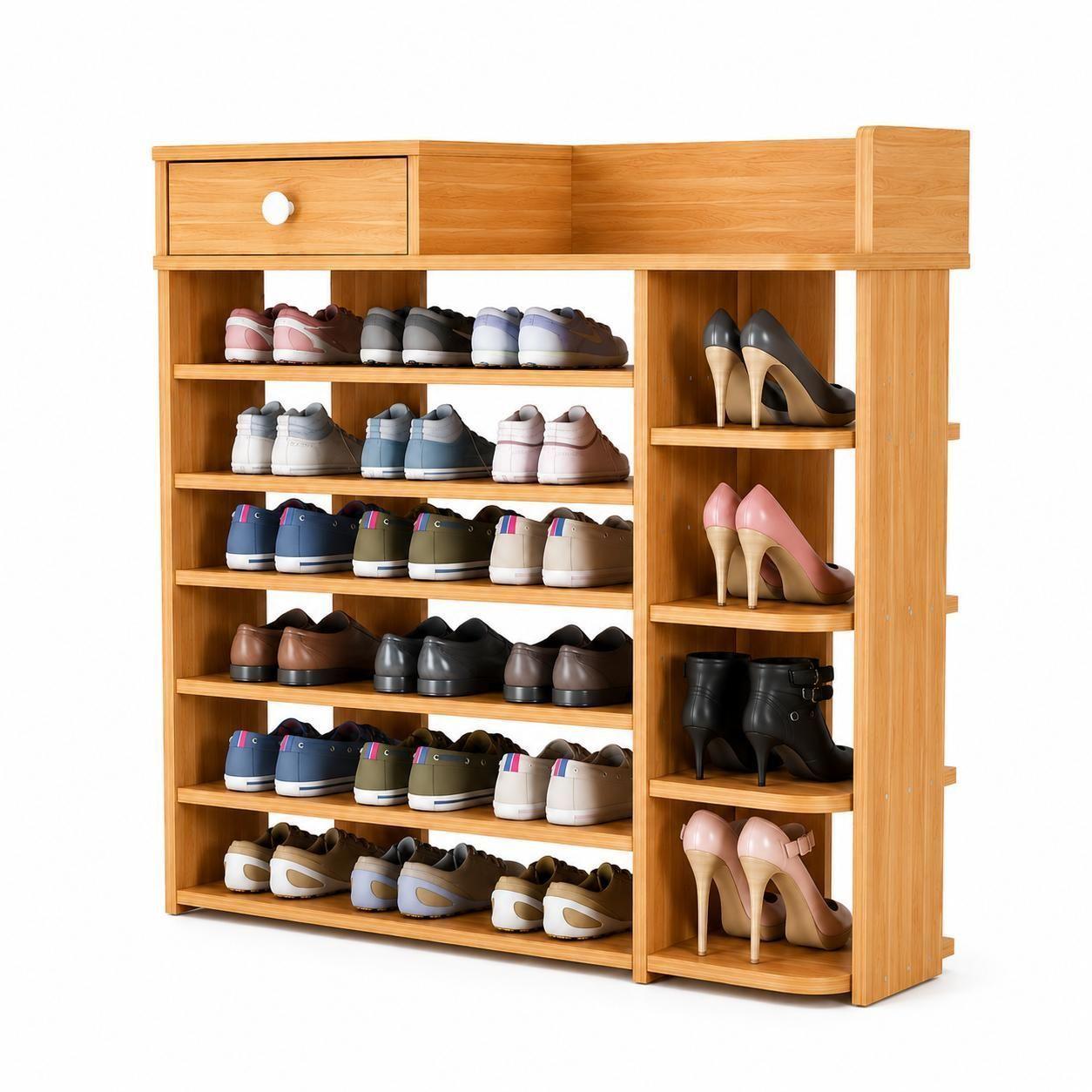 Zapatero Organizador de Madera 8 Niveles con Caj n y Repisas Laterales Gran Capacidad 100x24x106-0