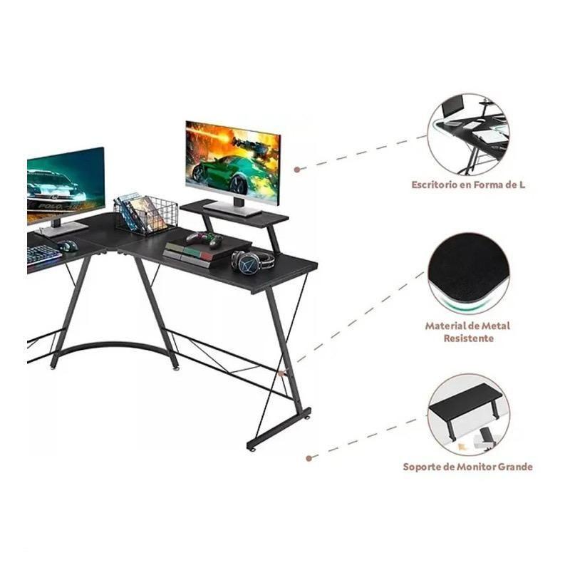 Escritorio Gamer en L con Soporte de Monitor y Estructura Met lica-1