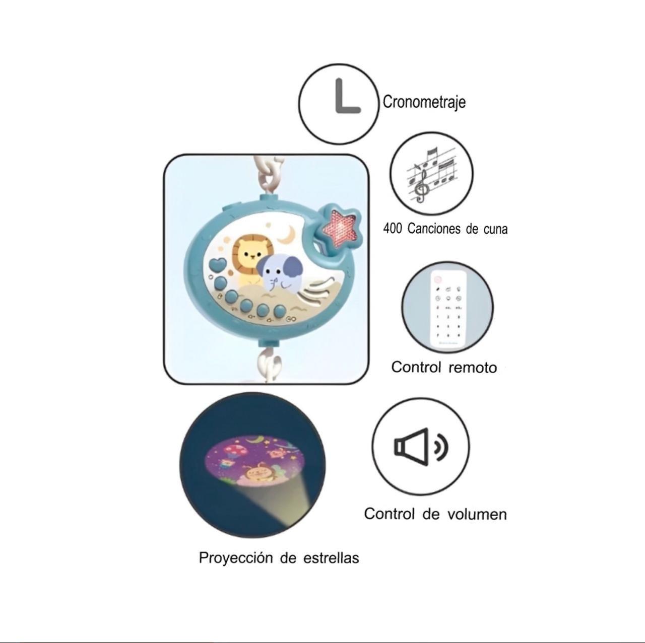 Móvil De Cuna Azul 360 Con Proyector Para Bebés Giratorio-2