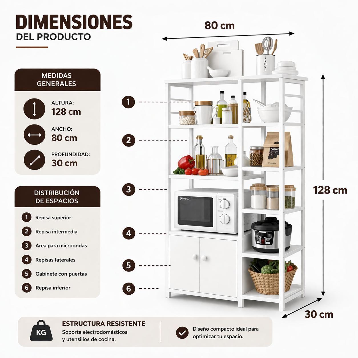 Mueble Organizador de Cocina Estantes Gabinete 4 Niveles Estante Cocina Multifuncional 80x30x12-1