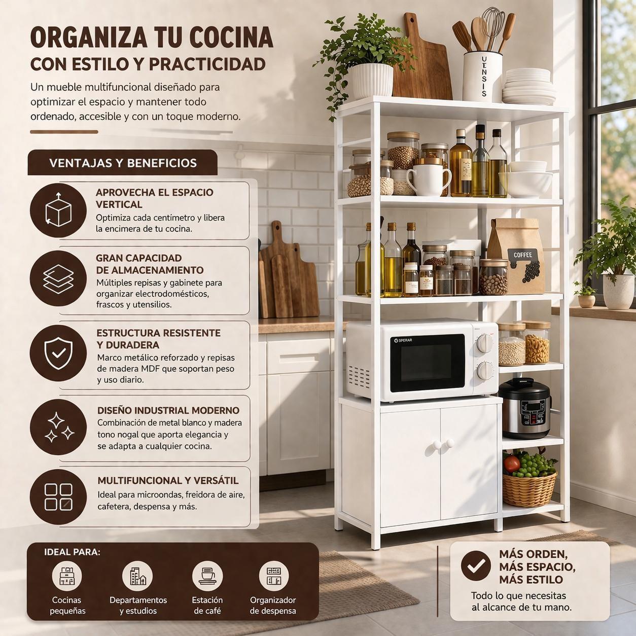 Mueble Organizador de Cocina Estantes Gabinete 4 Niveles Estante Cocina Multifuncional 80x30x12-2