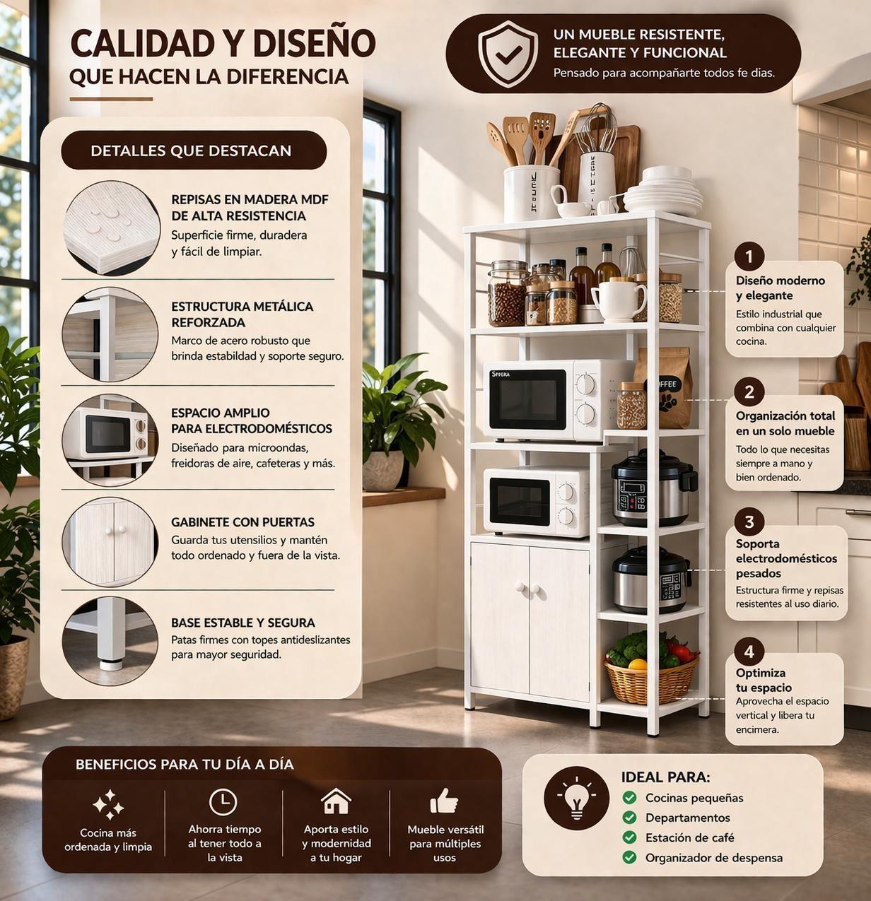Mueble Organizador de Cocina Estantes Gabinete 4 Niveles Estante Cocina Multifuncional 80x30x12-7