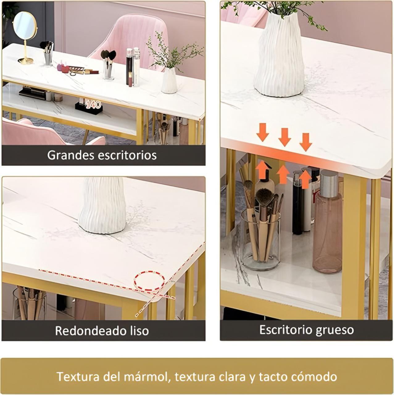 Mesa de Manicure Profesional con Cubierta Efecto Mármol y 3 Cajones-2