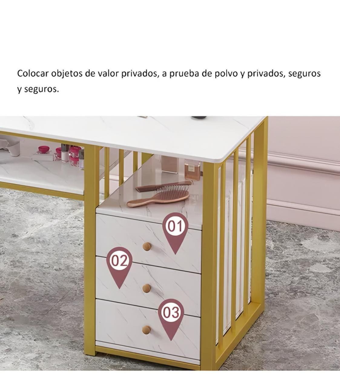 Mesa de Manicure Profesional con Cubierta Efecto Mármol y 3 Cajones-3