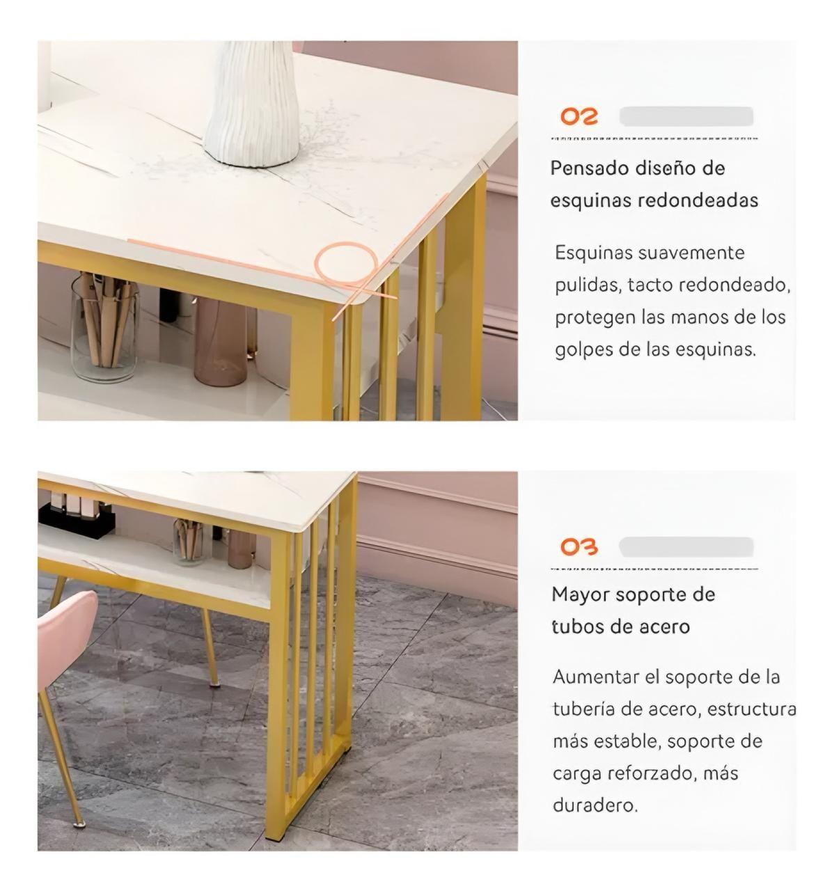 Mesa de Manicure Profesional con Cubierta Efecto Mármol y 3 Cajones-4