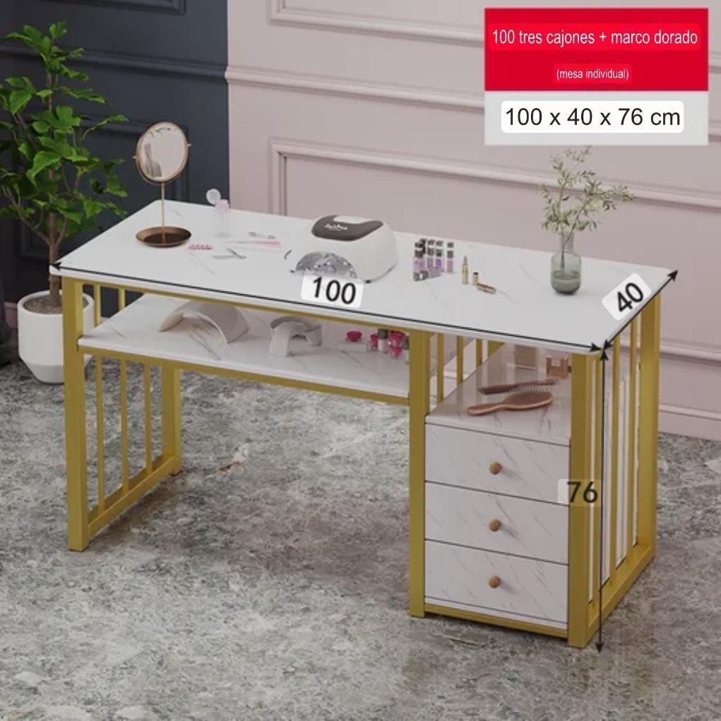 Mesa de Manicure Profesional con Cubierta Efecto Mármol y 3 Cajones-5