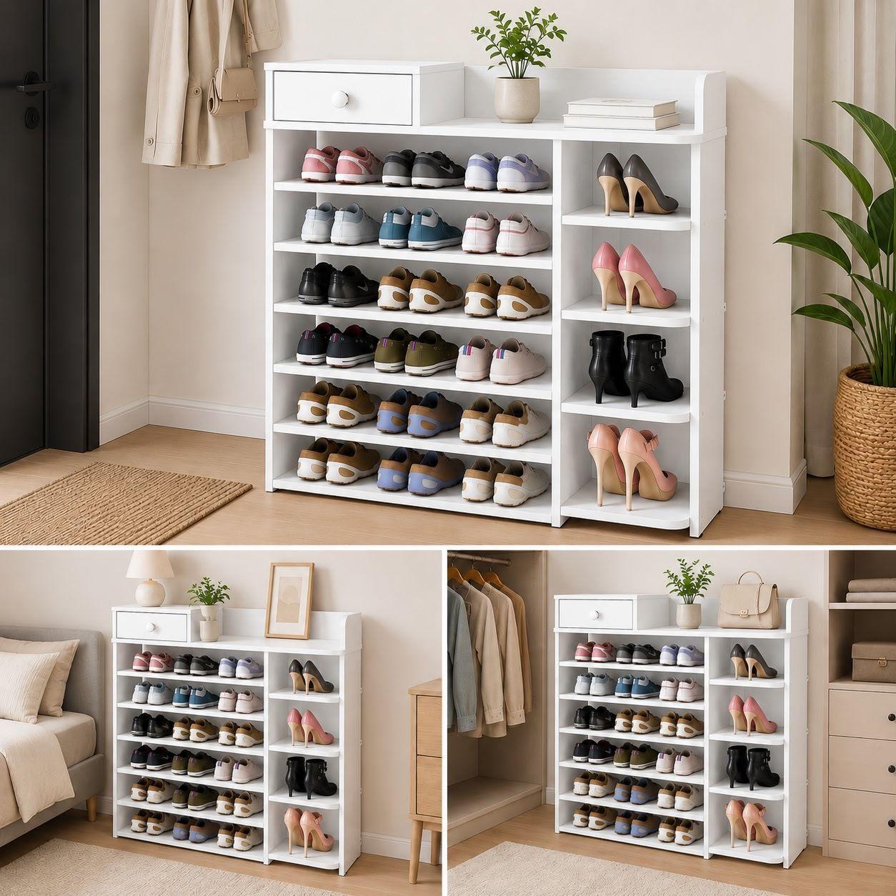 Zapatero Organizador de Madera 8 Niveles con Caj n y Repisas Laterales Gran Capacidad 100x24x106-6
