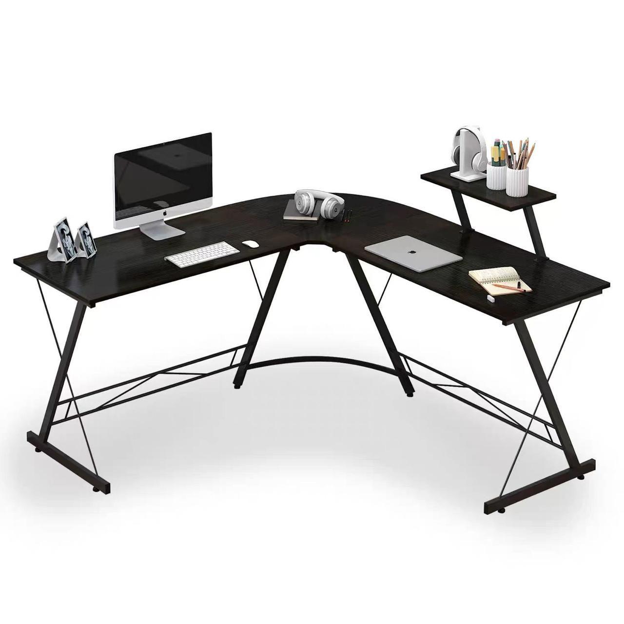 Escritorio en L Reversible Con Soporte de Monitor y Estructura Met lica-0