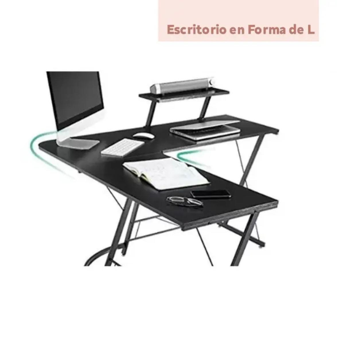 Escritorio en L Reversible Con Soporte de Monitor y Estructura Met lica-2