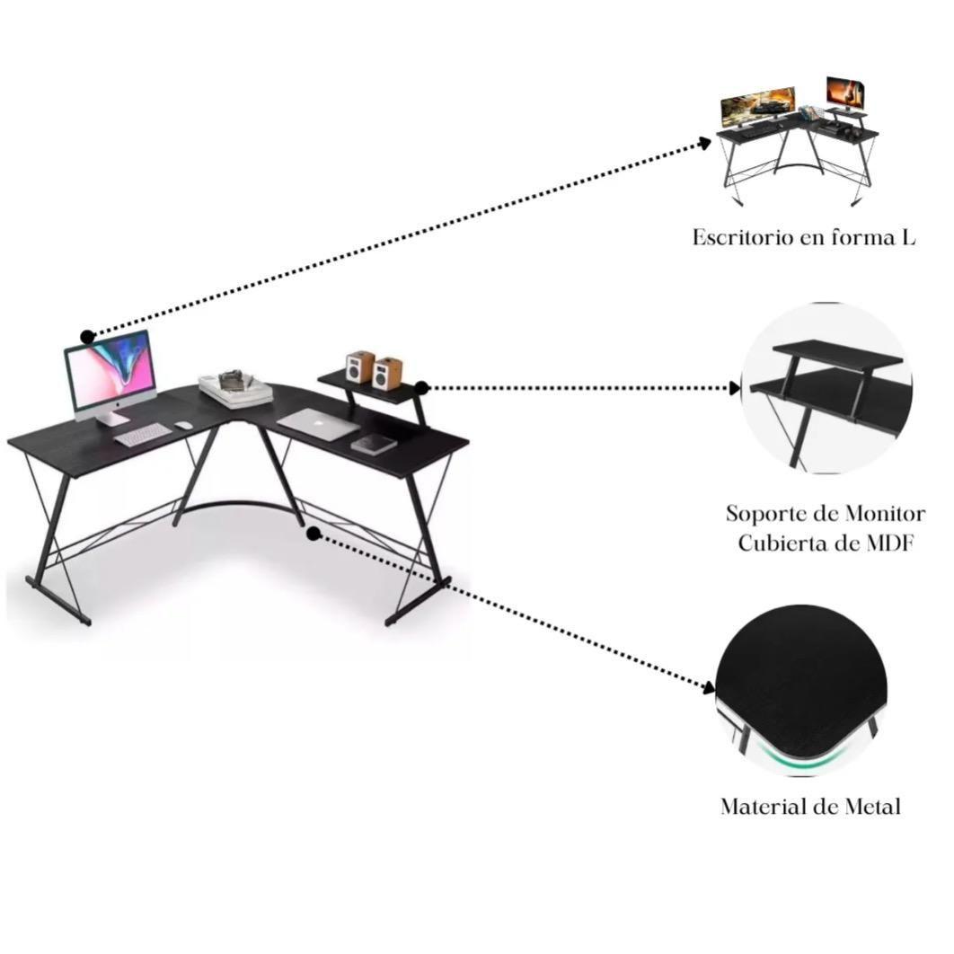 Escritorio en L Reversible Con Soporte de Monitor y Estructura Met lica-7