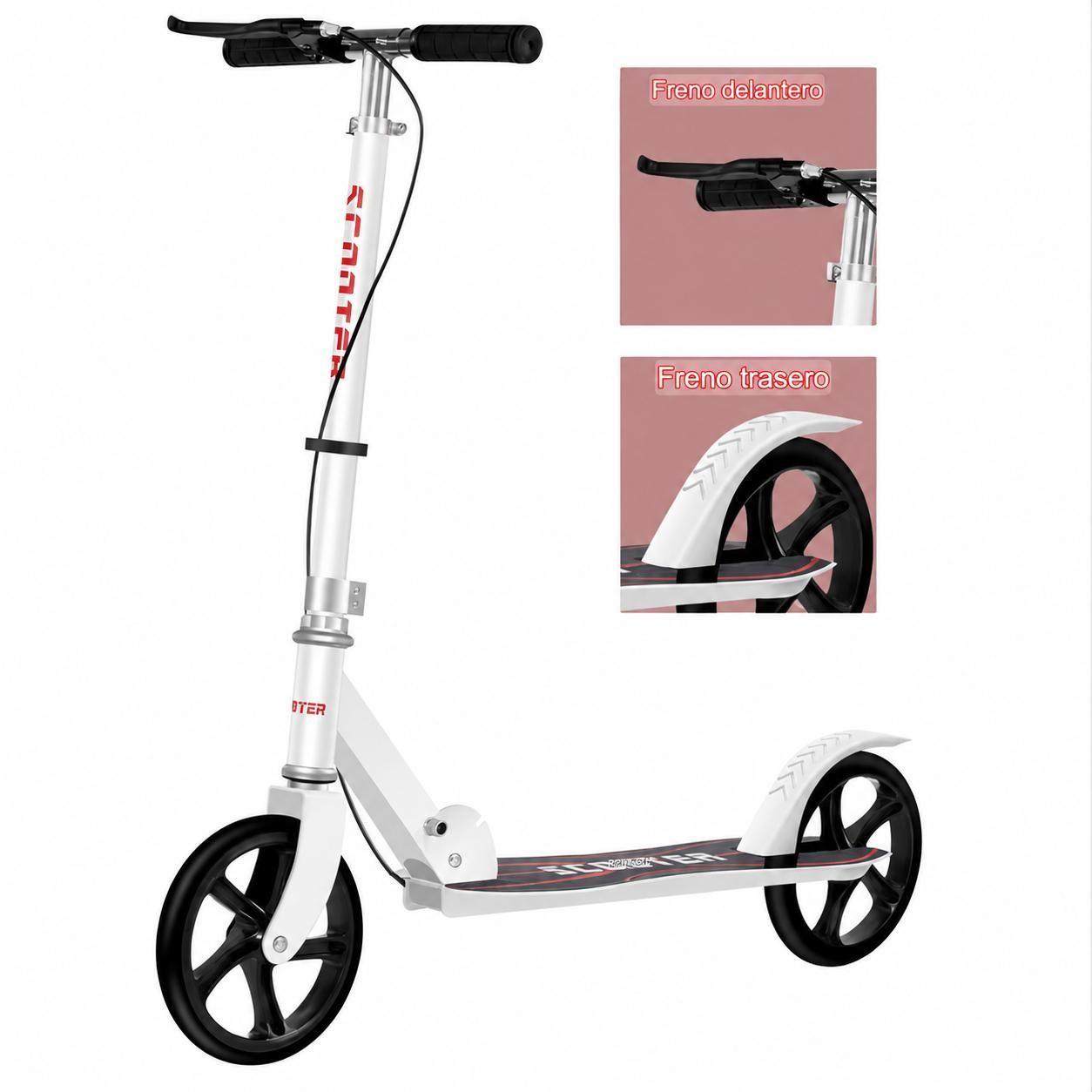 Scooter Patineta Blanca Plegable con Doble Freno-2