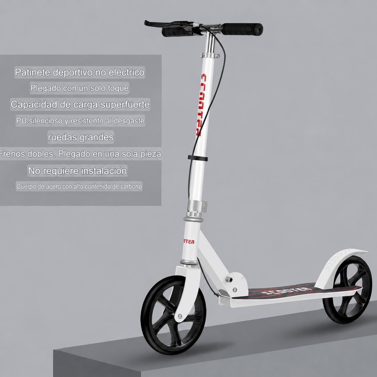 Scooter Patineta Blanca Plegable con Doble Freno-4