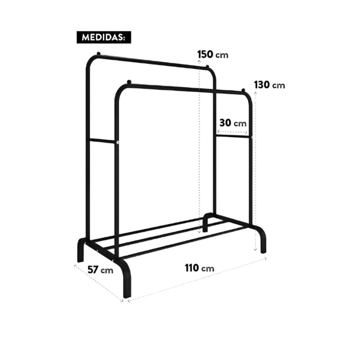 Perchero Doble Organizador de Ropa Resistente Hasta 35 Kilos Negro-2